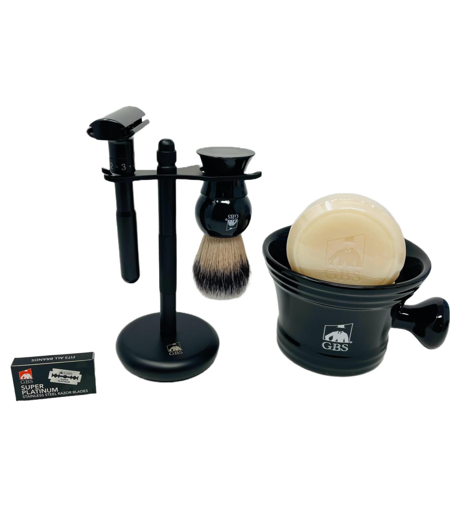 Buy G.B.S Black Adjustable Double Edge Safety Razor Set | Shaving Brush Soap Mug & Stand | Perfect Gift for Men | International Shipping Available - Buy Online on GoSupps.com