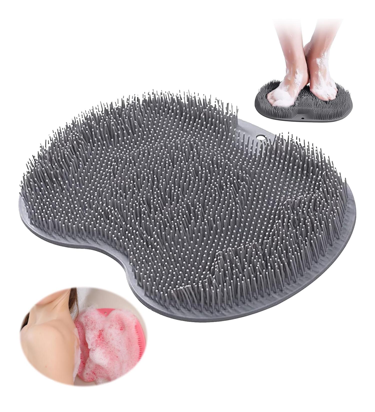 Slip-Proof Silicone Massage Pad & Back Scrubber | Foot Brush with Suction Cup - Relaxing & Effective Cleaning Massage - Gray - Buy Online on GoSupps.com