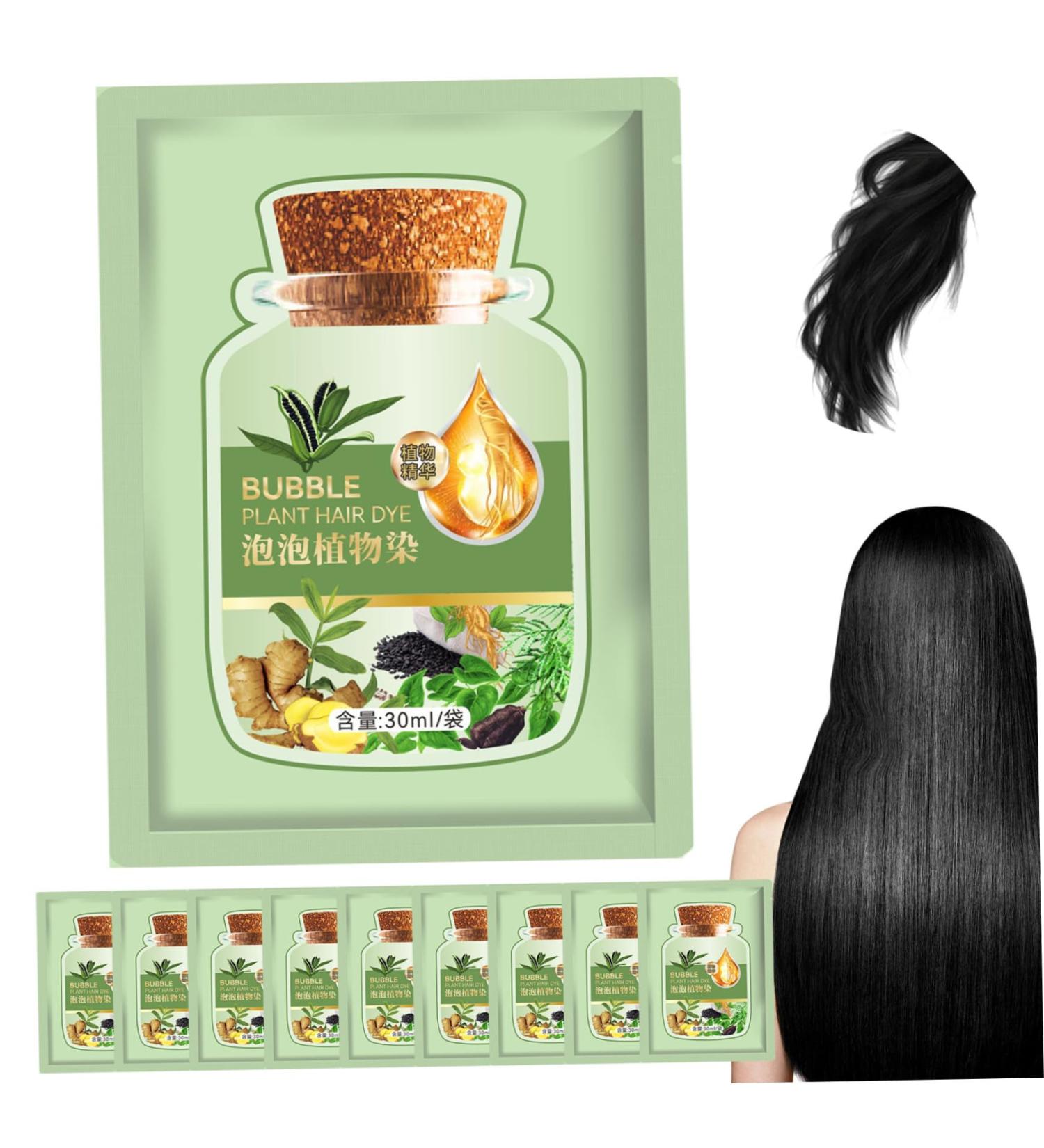 Natural Plant Hair Dye - 10 Pcs Long-lasting Refreshing Black Bubble Hair Dye for Mild Hair Care & Fast Coloring - Buy Online on GoSupps.com
