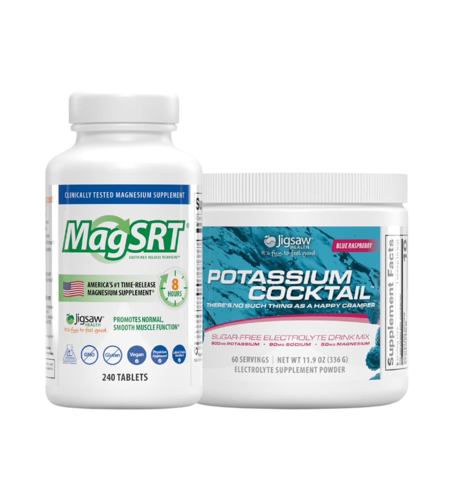 Jigsaw Health Bundle | MagSRT 240 Tablets and Potassium Cocktail (Blue Raspberry) 60 Servings (Jar) - Buy Online on GoSupps.com