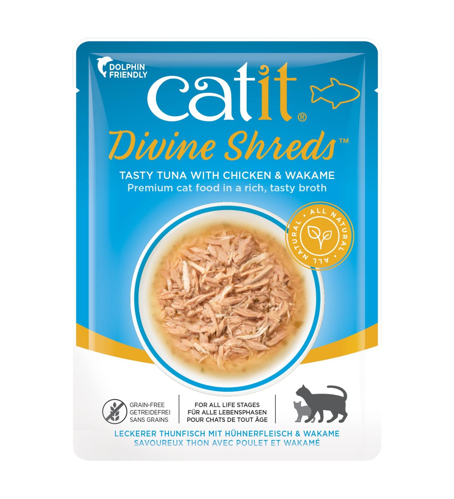 Catit Divine Shreds Wet Cat Food Toppers Tuna with Chicken & Wakame 75g Pack of 18 Retail Units - Buy Online on GoSupps.com
