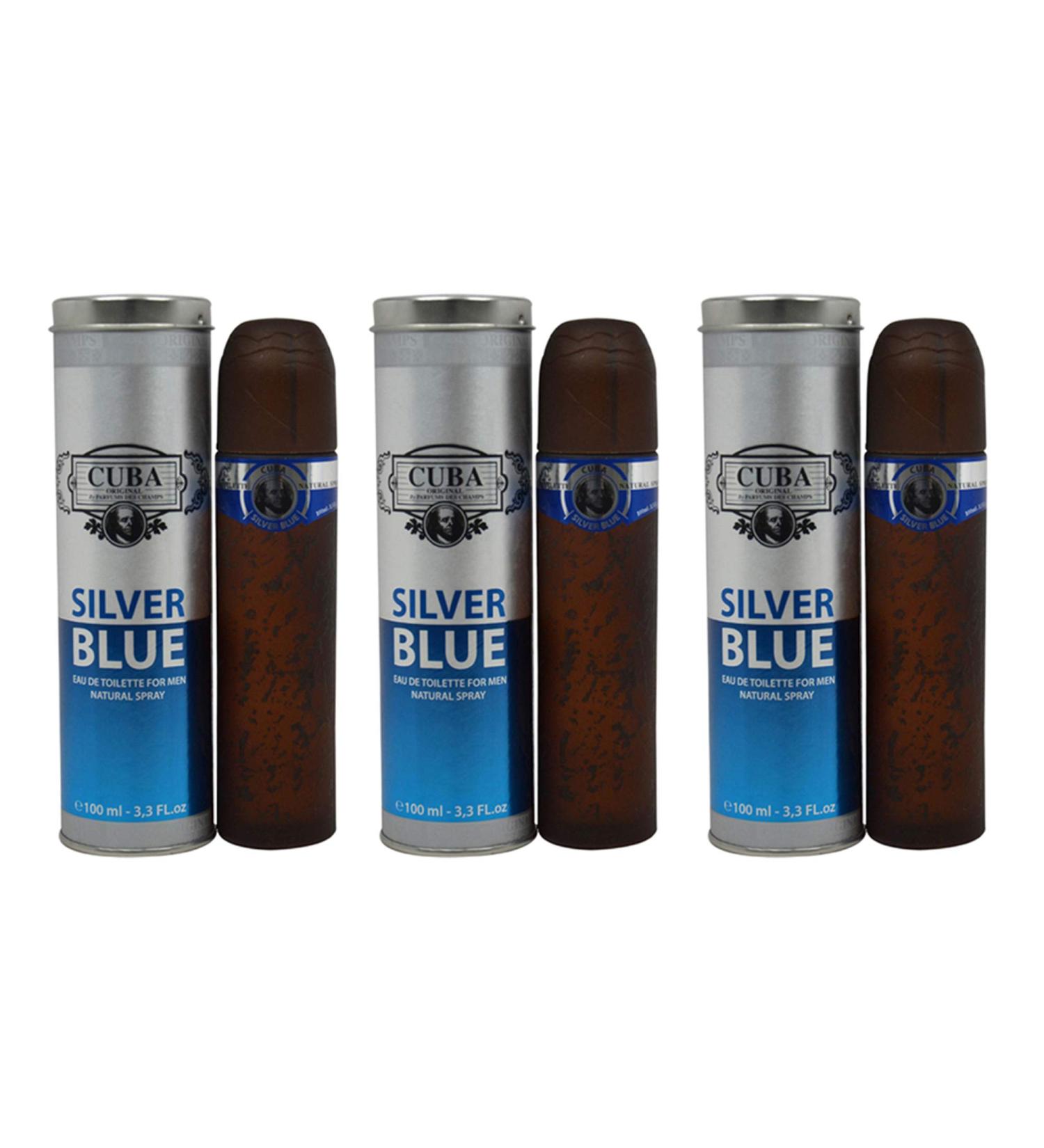 Cuba Silver Blue Eau de Toilette Spray for Men (Pack of 3)