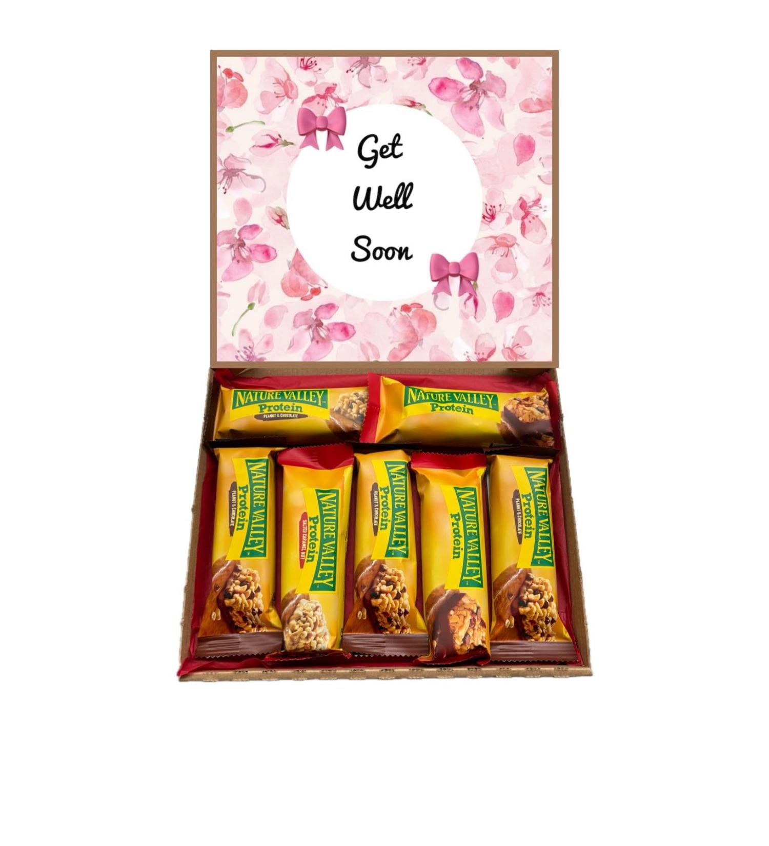 Get Well Soon Natures Valley Variety Protein Bar Box Gift Hamper Present Pink - Buy Online on GoSupps.com