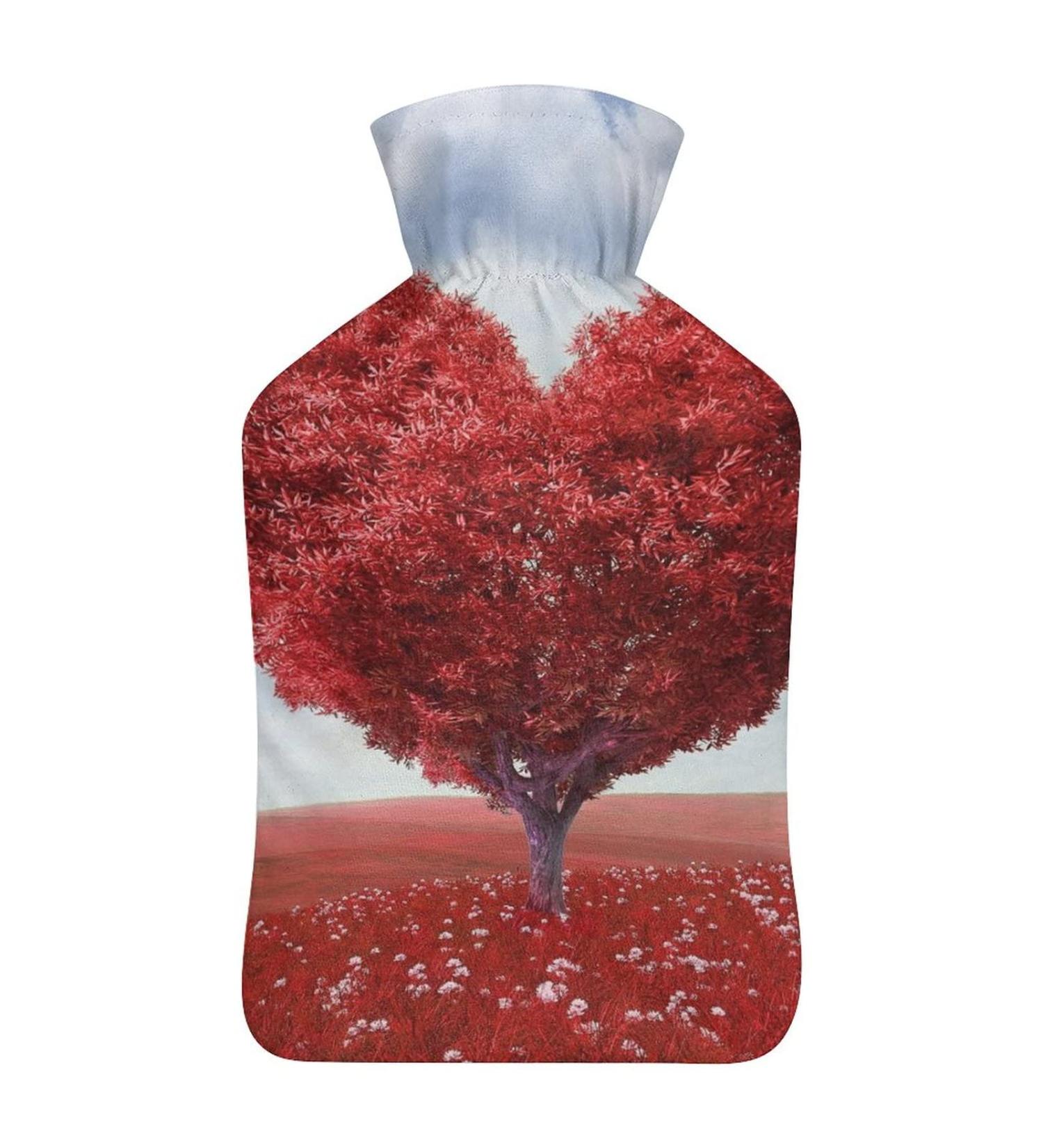 Red Love Tree Hot Water Bottle with Plush Cover - Hand Warmer for Adults & Kids | 26.5x15.3 cm - International Shipping - Buy Online on GoSupps.com