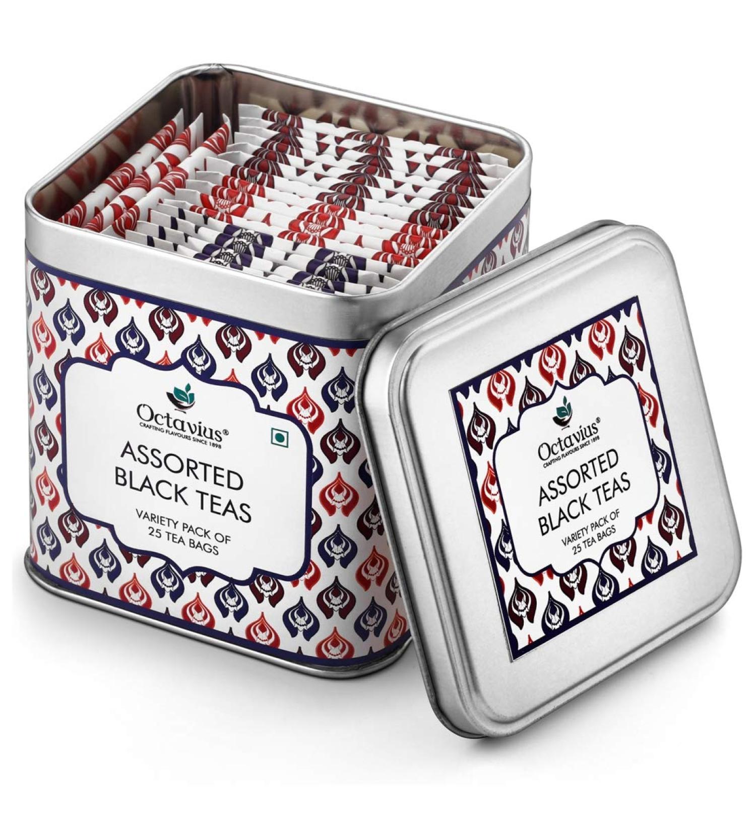 Octavius Black Tea Sampler Pack - English Breakfast, Darjeeling, Indian Masala - 25 Tea Bags - Variety Pack for Valentine's Day - Buy Online on GoSupps.com