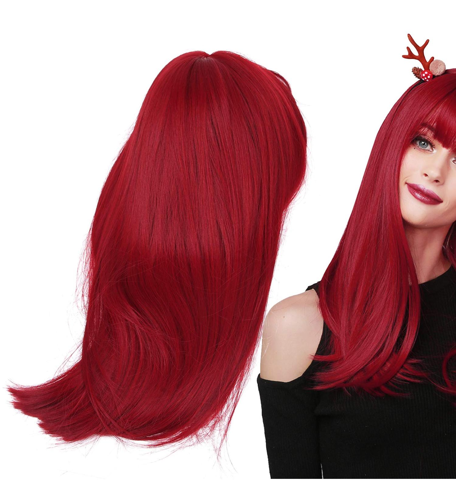 Buy Long Red Straight Wig with Bangs - Heat-Resistant 52cm Fiber Hair for Women | International Shipping - Buy Online on GoSupps.com