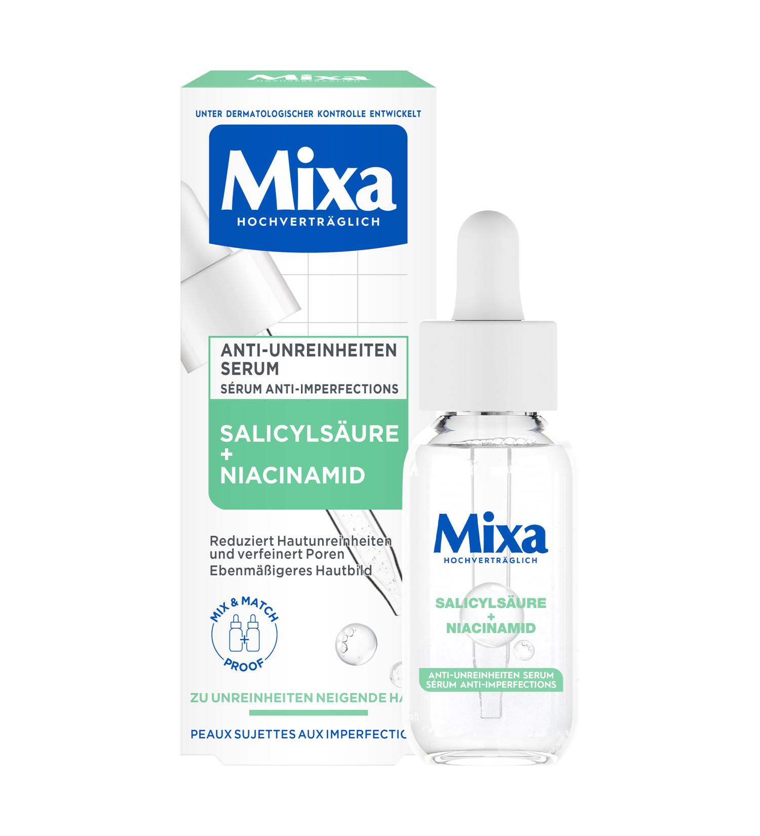  Mixa Mixa Anti-Impurity Serum for Sensitive and Acne Prone Skin with Salicylic Acid Squalane and Niacinamide Suitable for Face and Neck Hypoallergenic 30ml - Buy Online on GoSupps.com
