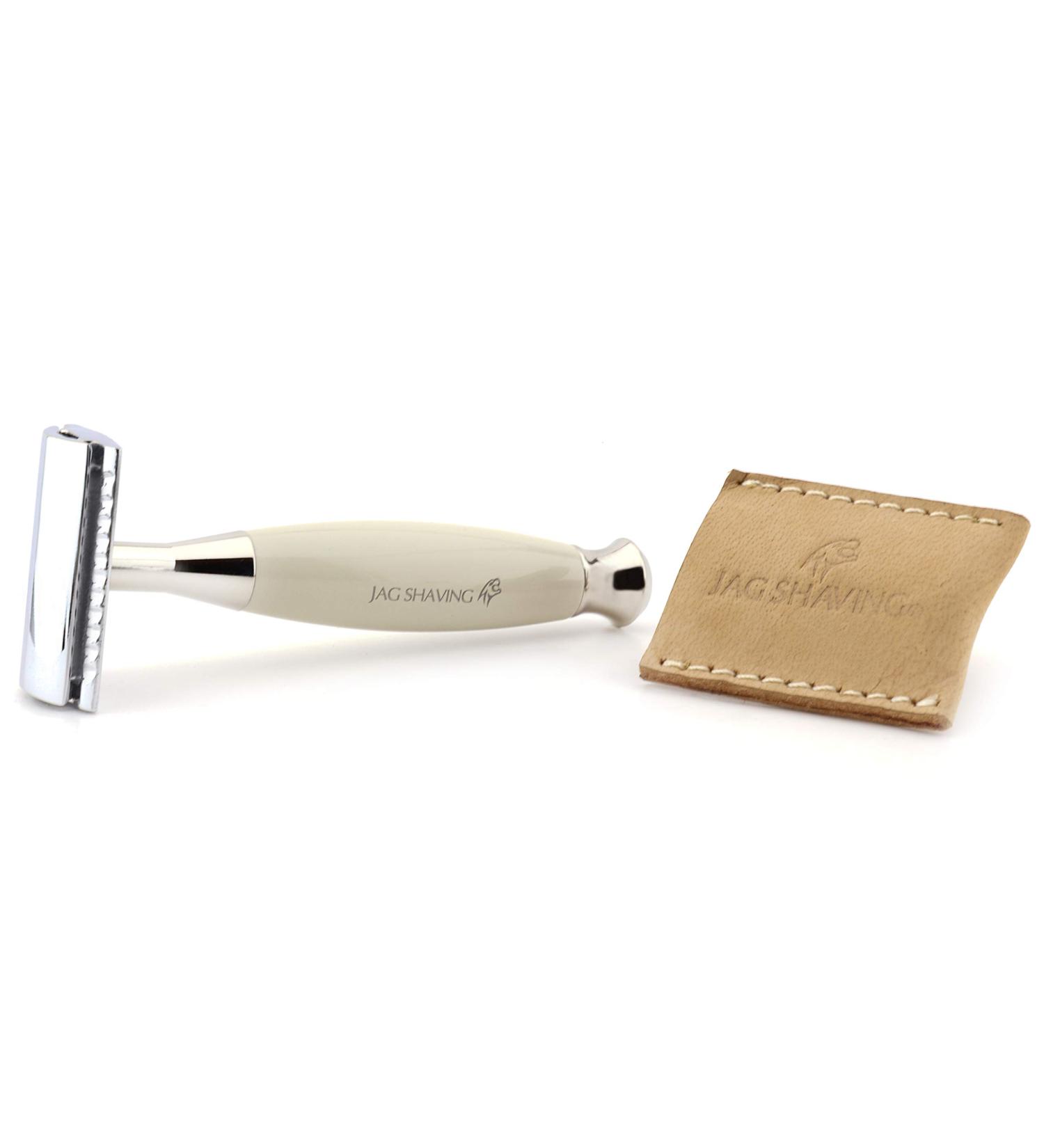 JAG SHAVING Men's Double Edge Razor - Perfect Cleaning Compatible with All Blades Includes Leather Case - Premium Shaving Experience - Buy Online on GoSupps.com