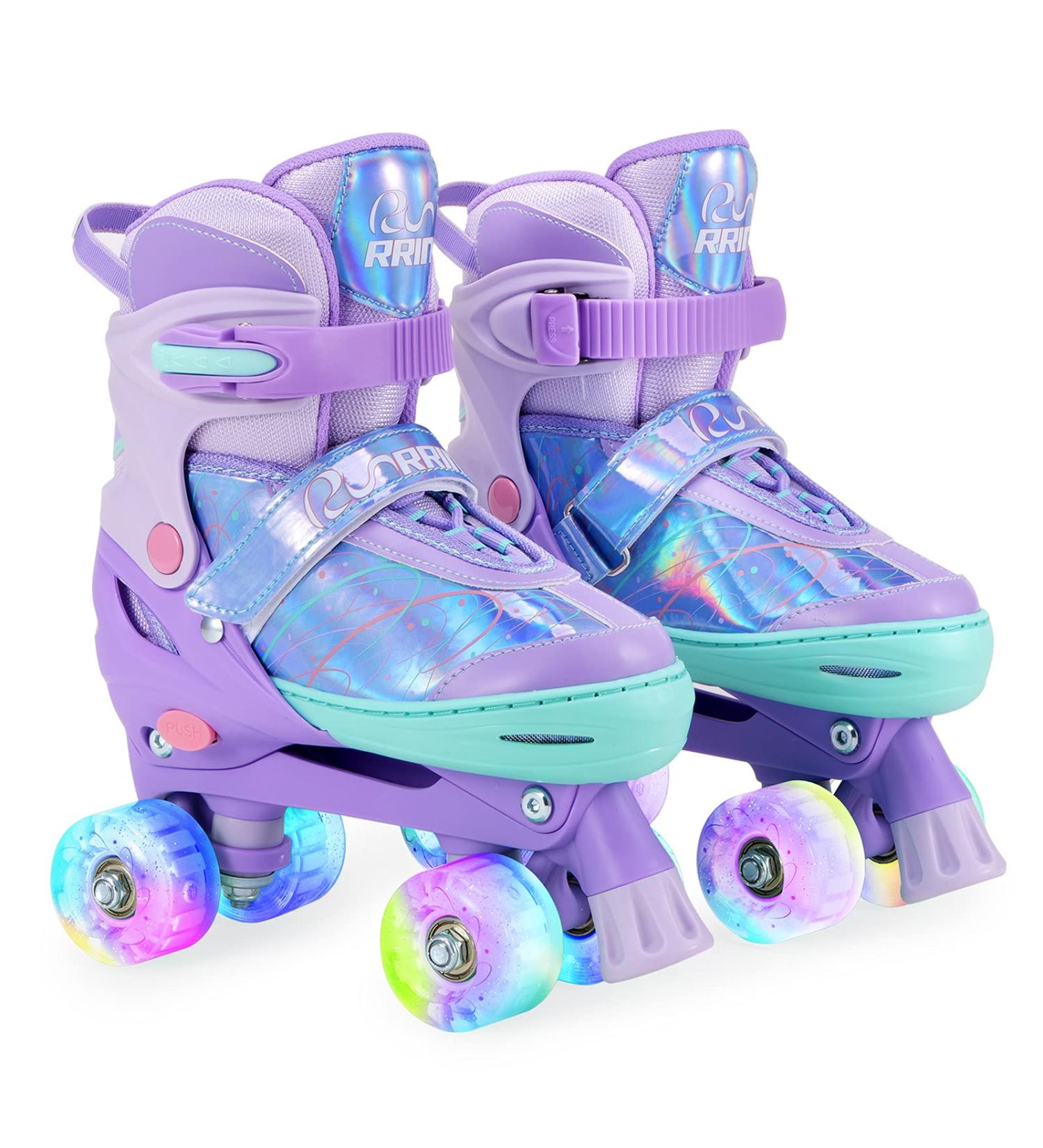 RunRRIn Girls Adjustable Roller Skates | Light Up Wheels | Purple | Size Medium (1-4 US) - Buy Online on GoSupps.com