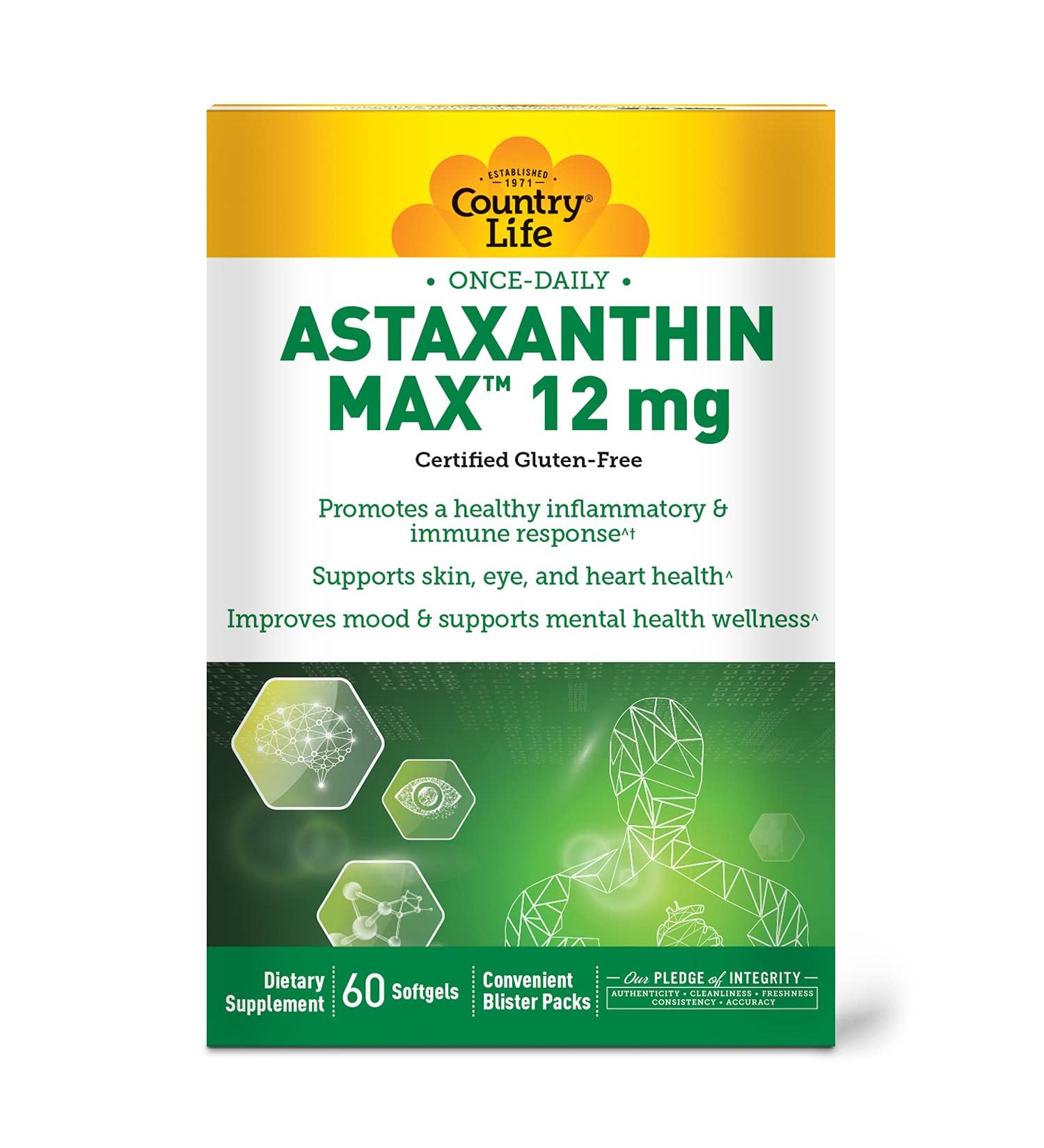 Buy Country Life Astaxanthin Max 12 mg - 60 Softgels | Powerful Antioxidant Supplement - Buy Online on GoSupps.com