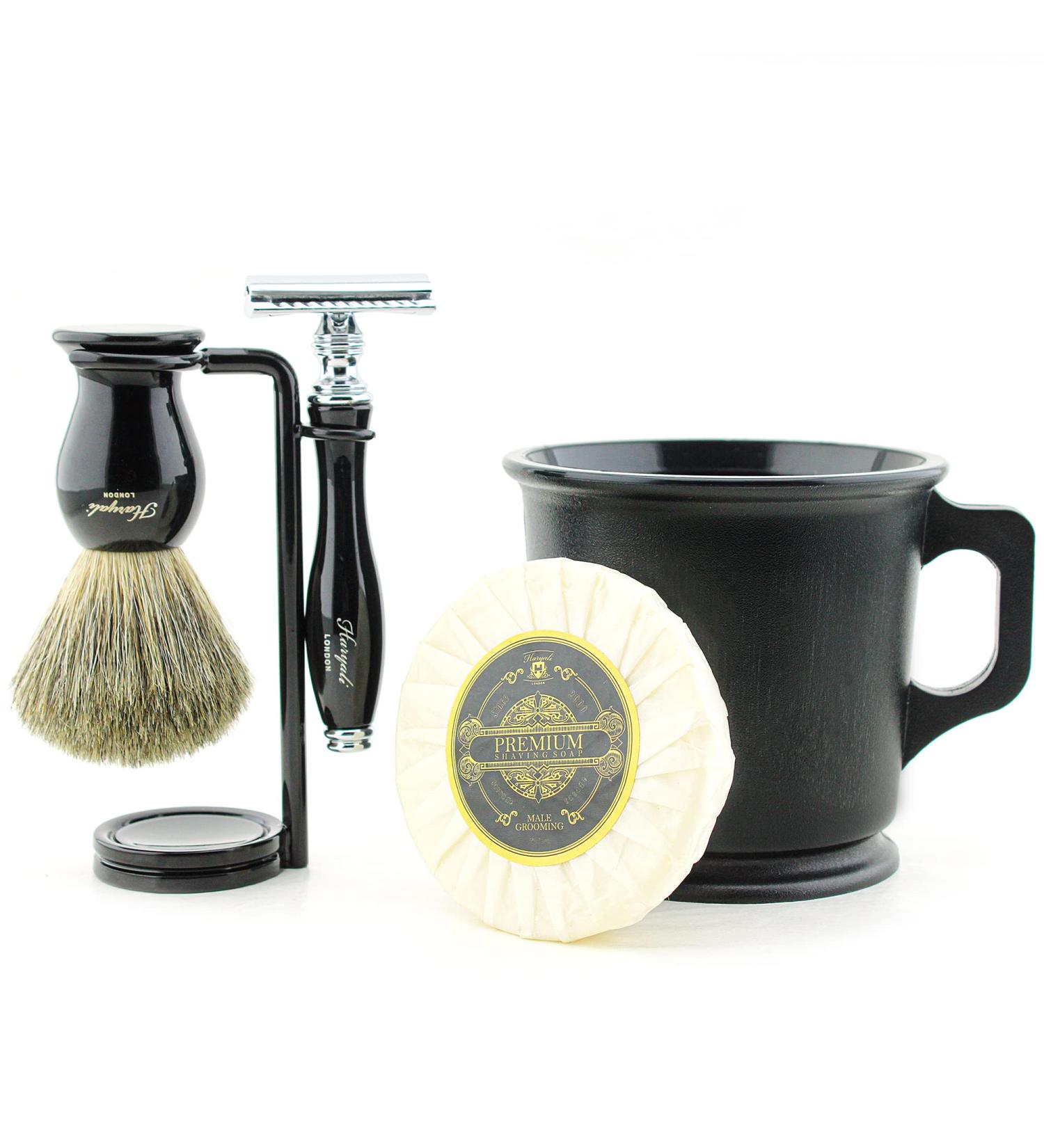 Haryali London Razor Set - Premium 5-Piece Shaving Kit with Slicer Brush Rack Soap & Bowl - Real Roof Hair Brushes - International Shipping Available - Buy Online on GoSupps.com