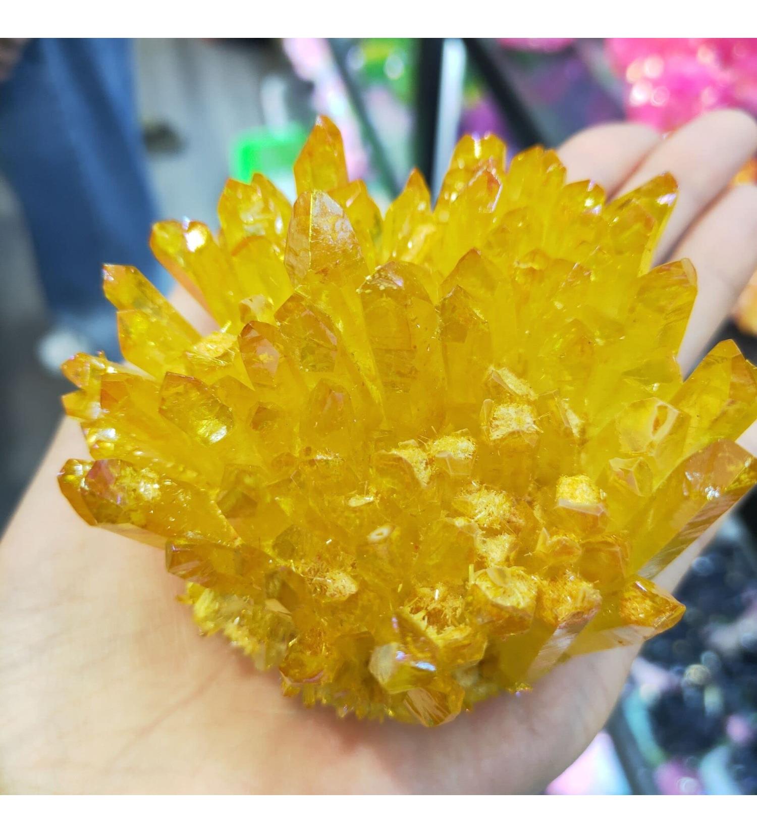 Room Decoration Natural Crystals and Stones 300-400g Yellow Electroplated Natural Crystal Cluster Specimen Raw Rock Quartz Flowers Aura Stones Gift Modern House Decor for Decoration - Buy Online on GoSupps.com