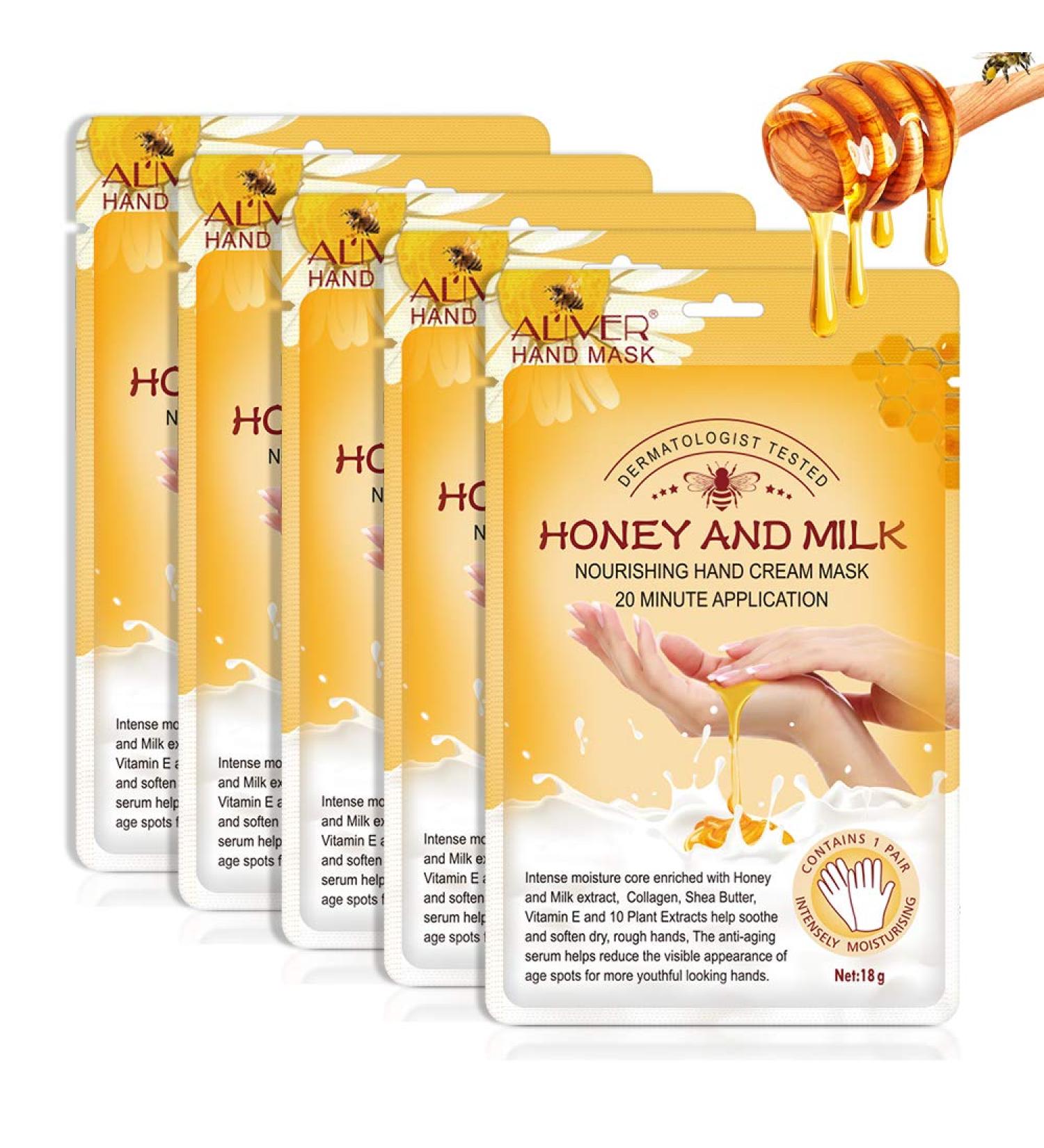 5 Pairs Exfoliating Hand Mask Gloves for Hand Skin Repair & Moisturizing with Honey Milk - Buy Online on GoSupps.com