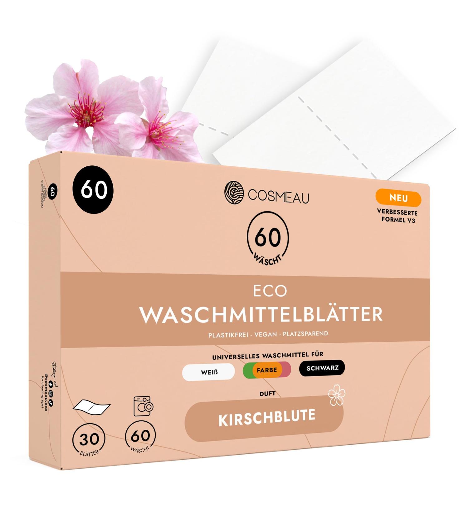 Cosmeau Cherry Blossom Detergent Leaves - Sustainable Plastic-Free (60 Washes) | Ideal for White Color & Black Clothes - 30 Leaves Travel-Friendly - Buy Online on GoSupps.com