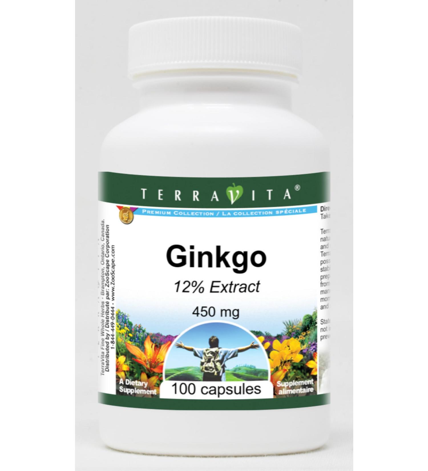 Ginkgo 12% - 450 mg (100 Capsules ZIN: 520207) - 3 Pack - Buy Online on GoSupps.com
