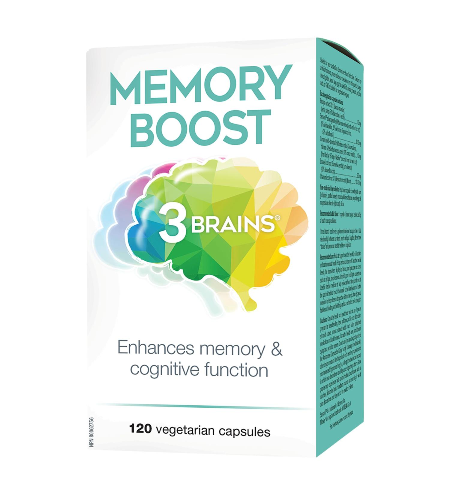 3 Brains Memory Boost 120 vegetarian capsules Enhances Memory & Cognitive Function - Buy Online on GoSupps.com