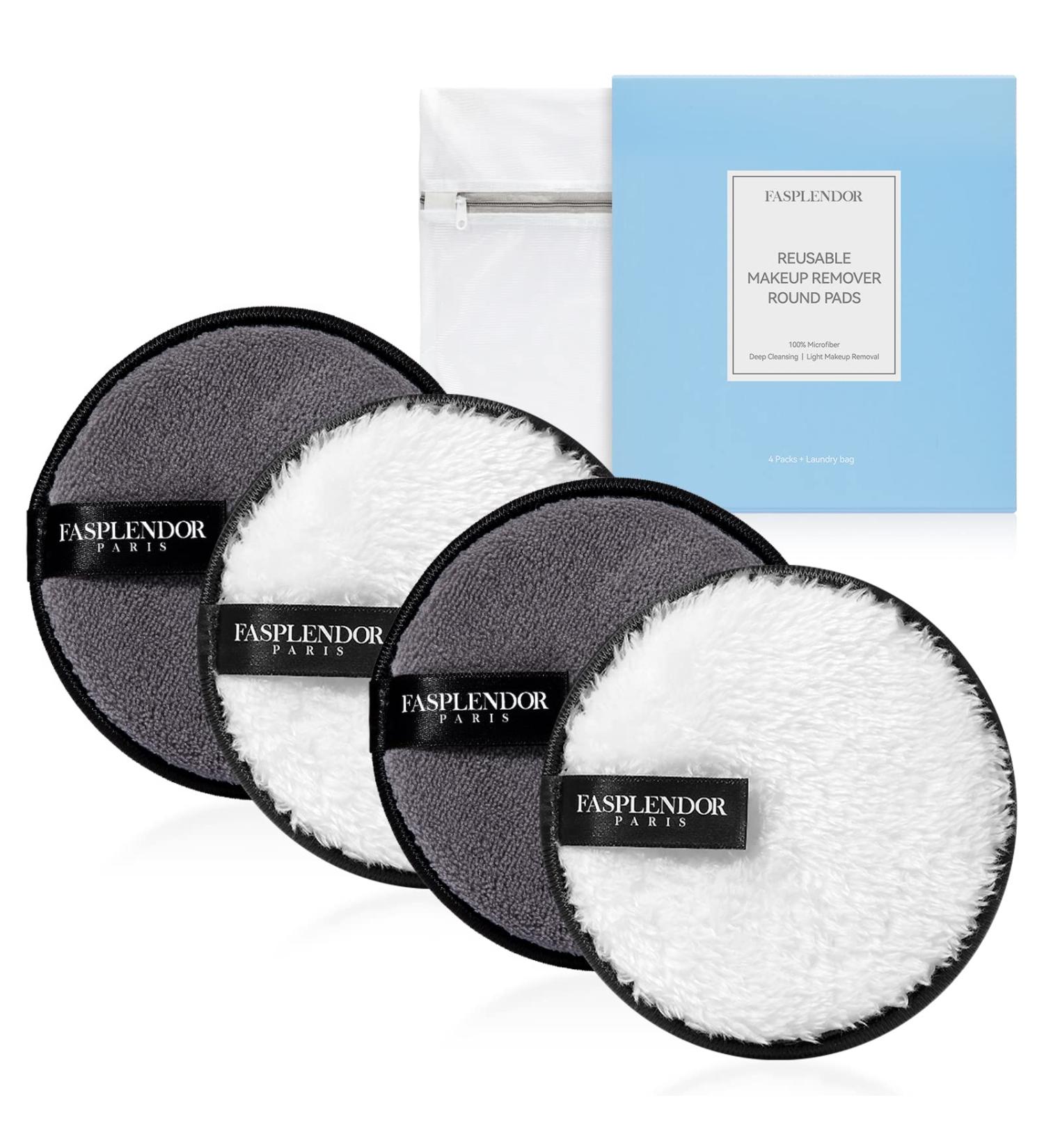FASPLENDOR Reusable Makeup Remover Pads - Washable Microfiber and Sponge, Dual Texture for Facial Cleansing and Body Exfoliating, Large Size 4 Count with Laundry Bag - Buy Online on GoSupps.com