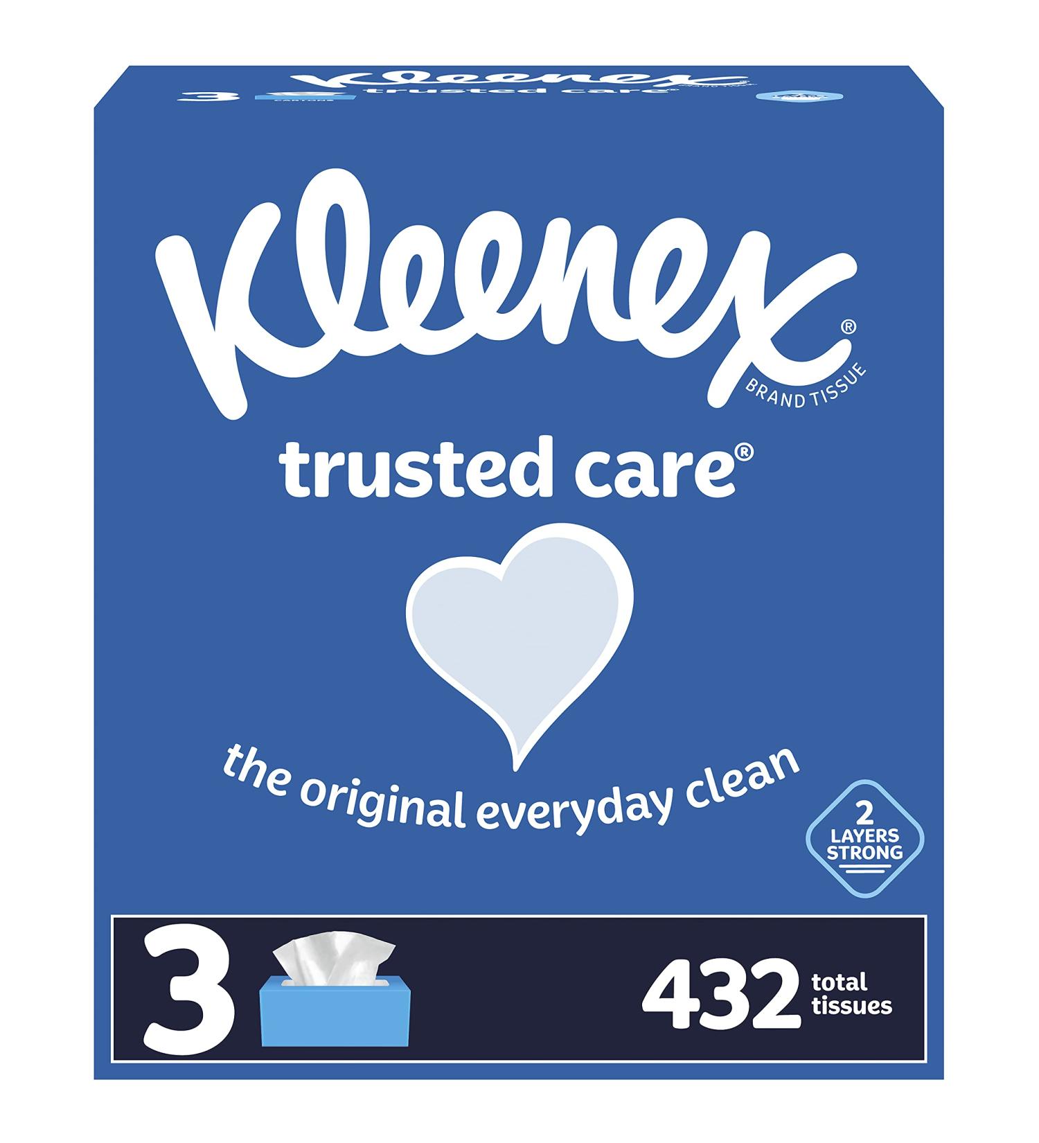 Kleenex Trusted Care Facial Tissues 144 Count (Pack of 3) - 432 Tissues Total - Buy Online on GoSupps.com
