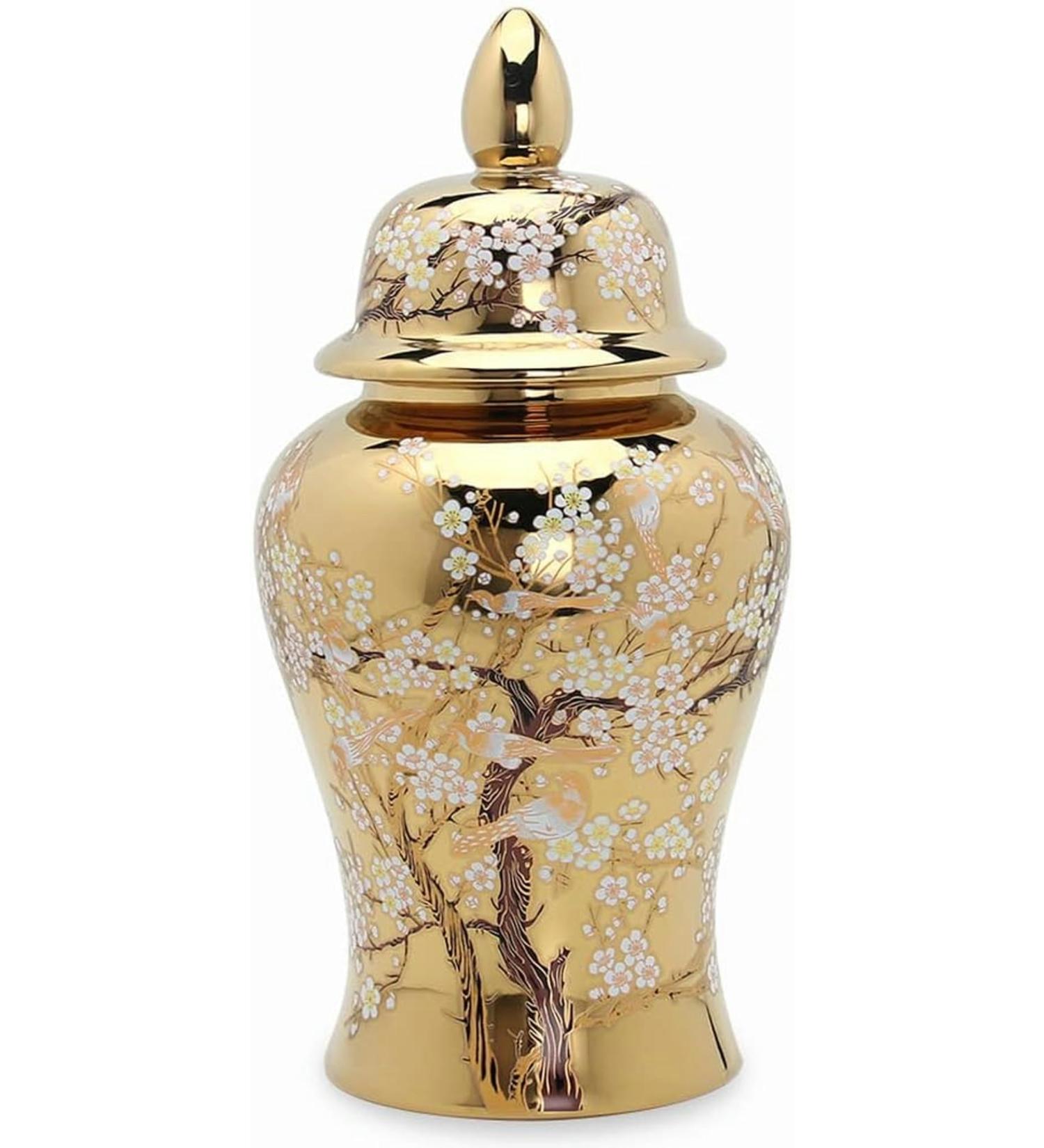 Decorative Gold Ginger Jar Flora Bird Vases with Lid Large Ceramic Ginger Jar for Home D cor Chinese Porcelain Temple Jars Decorative Storage Jar for Living Room () - Buy Online on GoSupps.com