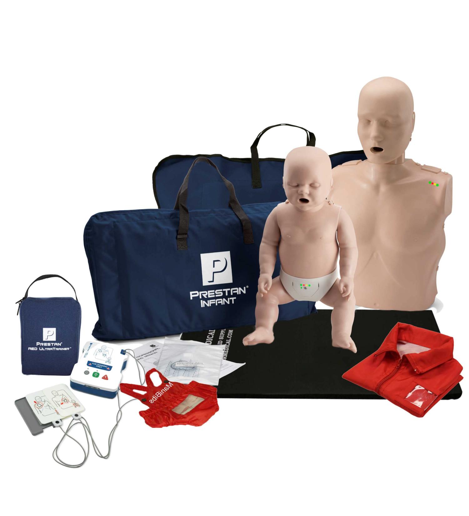 Adult & Infant CPR Manikins Medium Tone with Feedback & AED Trainer English/French Kit - Buy Online on GoSupps.com