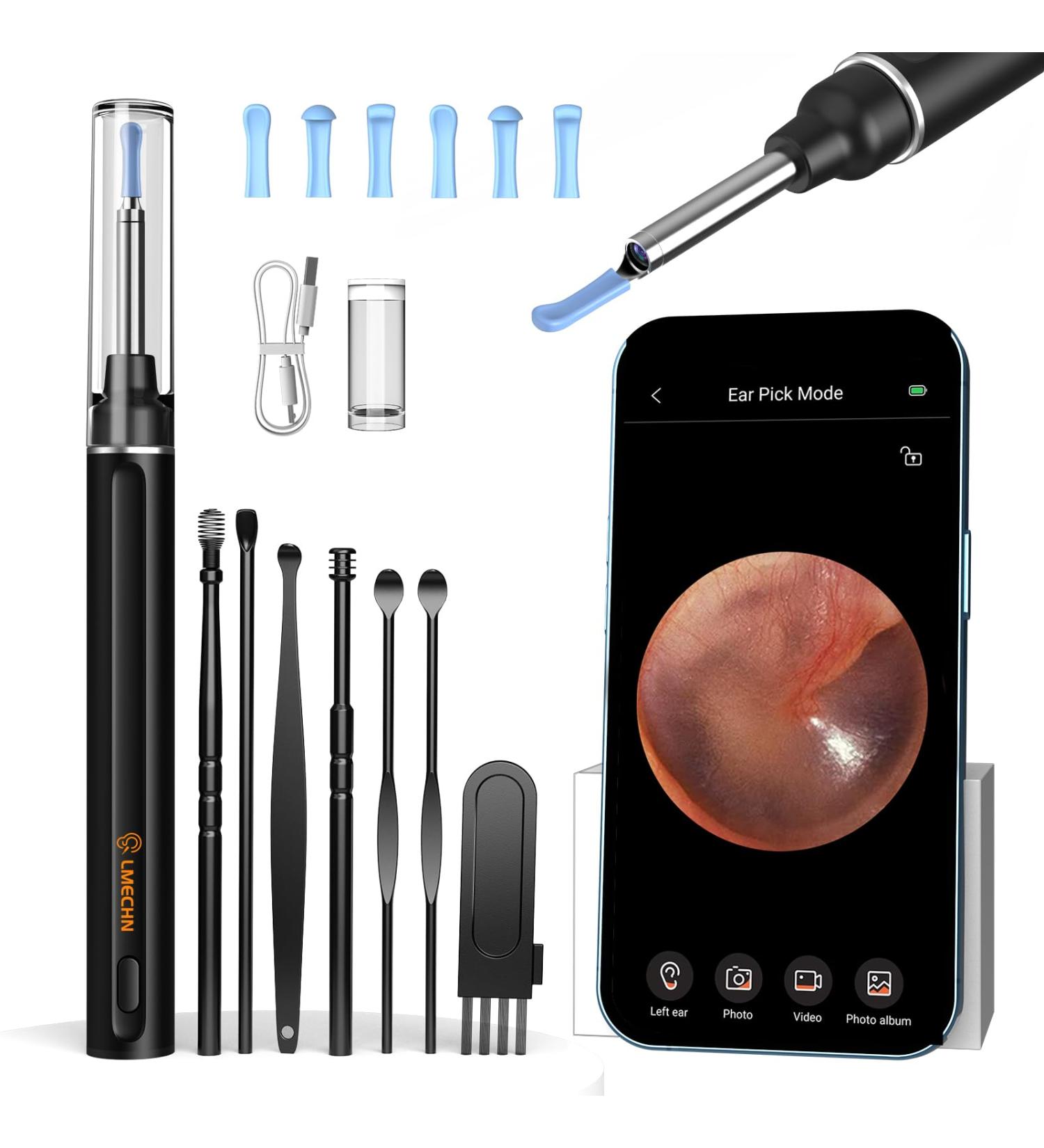 LMECHN 1080P WiFi Ear Camera Otoscope Ear Wax Removal Kit - App Controlled Ear Cleaner for Adults, Kids, Pets - 6 LEDs, IP67 Waterproof (Black) - Buy Online on GoSupps.com