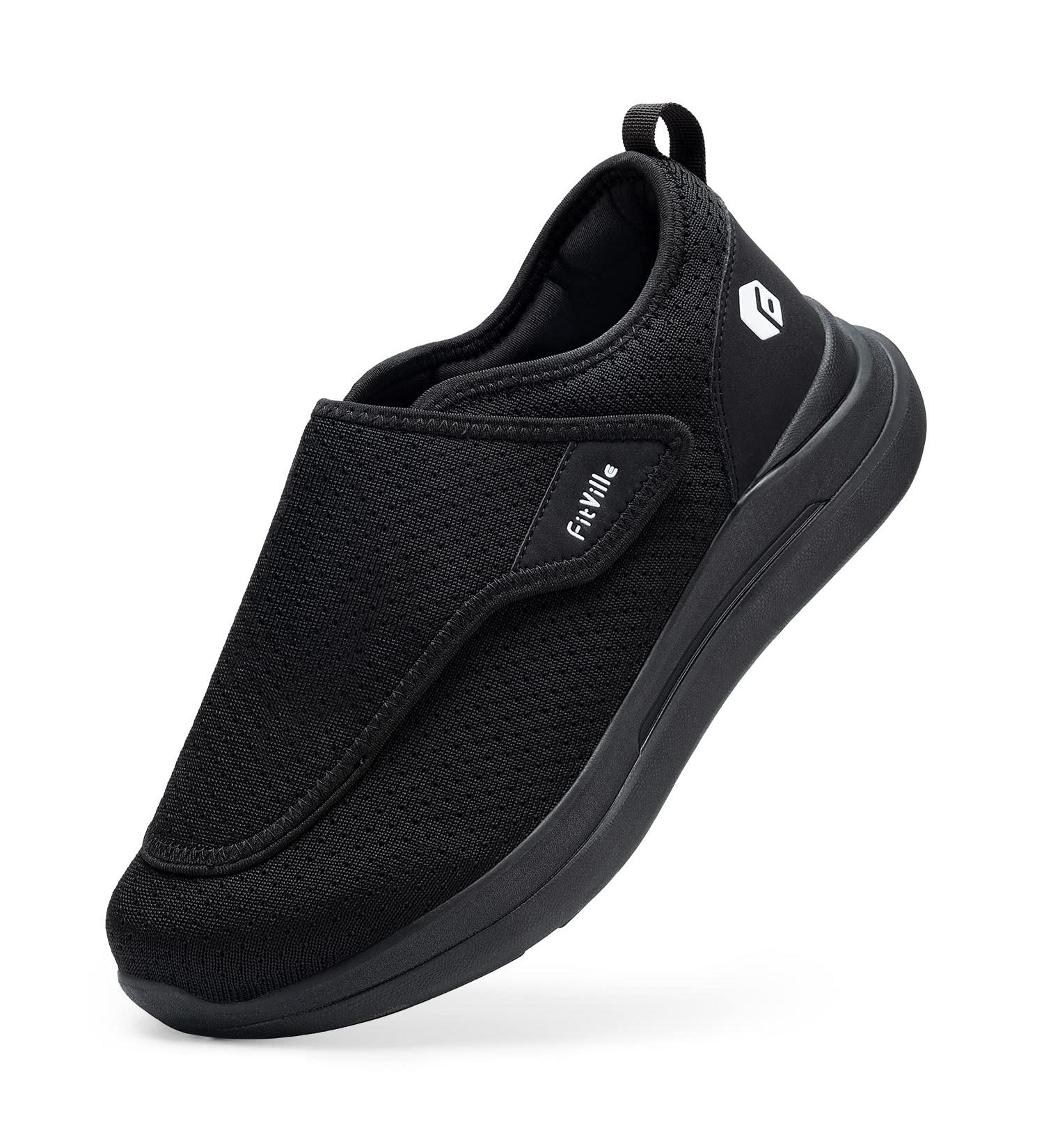FitVille Diabetic Shoes for Men X-Wide Slip-on - Black | Adjustable Walking Shoes for Elderly with Foot Pain Relief | Neuropathy Support - Buy Online on GoSupps.com