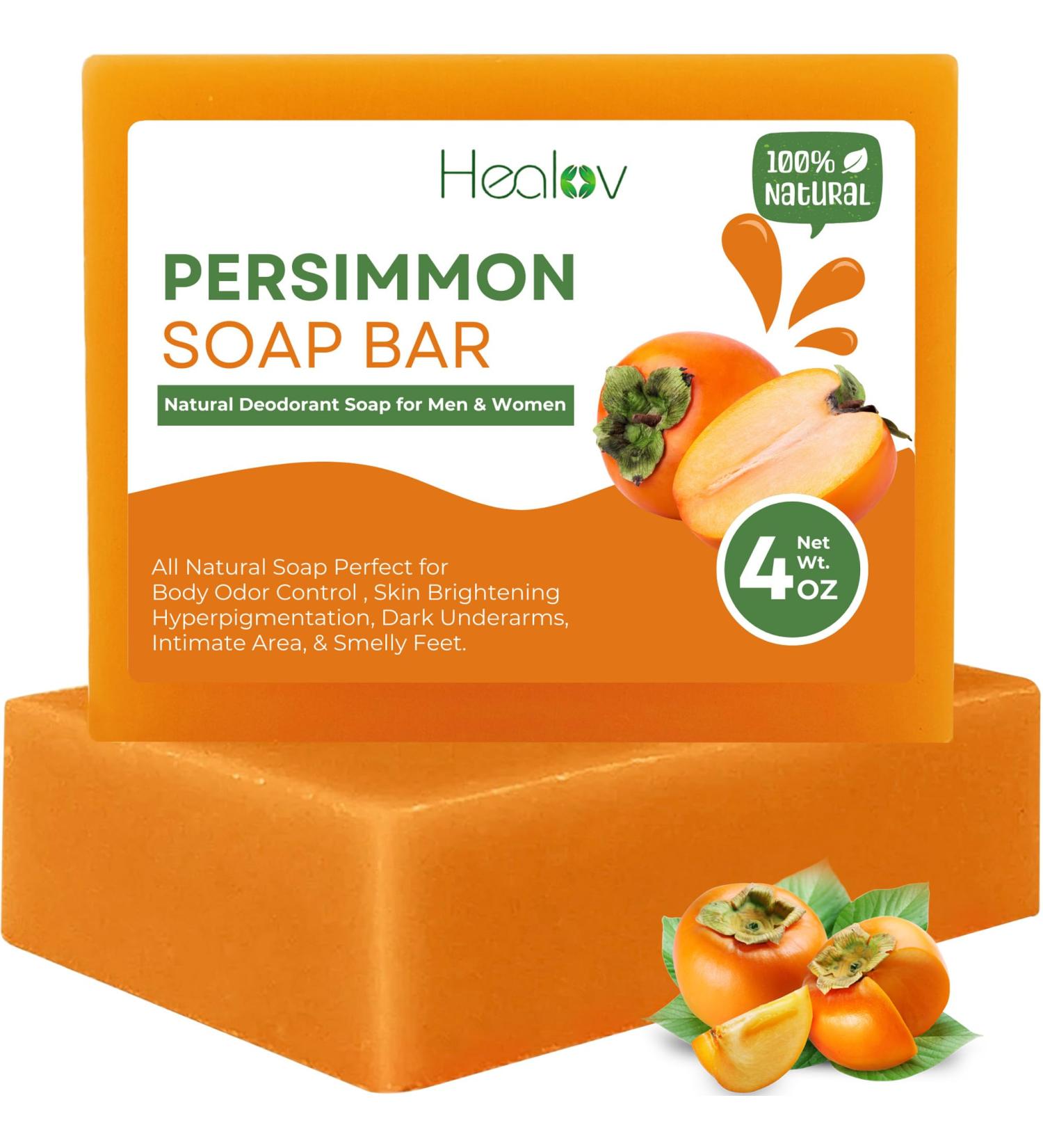 Persimmon Soap Bar for Body Odor Control | Purifying Deodorizing Wash for Men & Women | Skin Brightening & Hyperpigmentation Solution - Buy Online on GoSupps.com