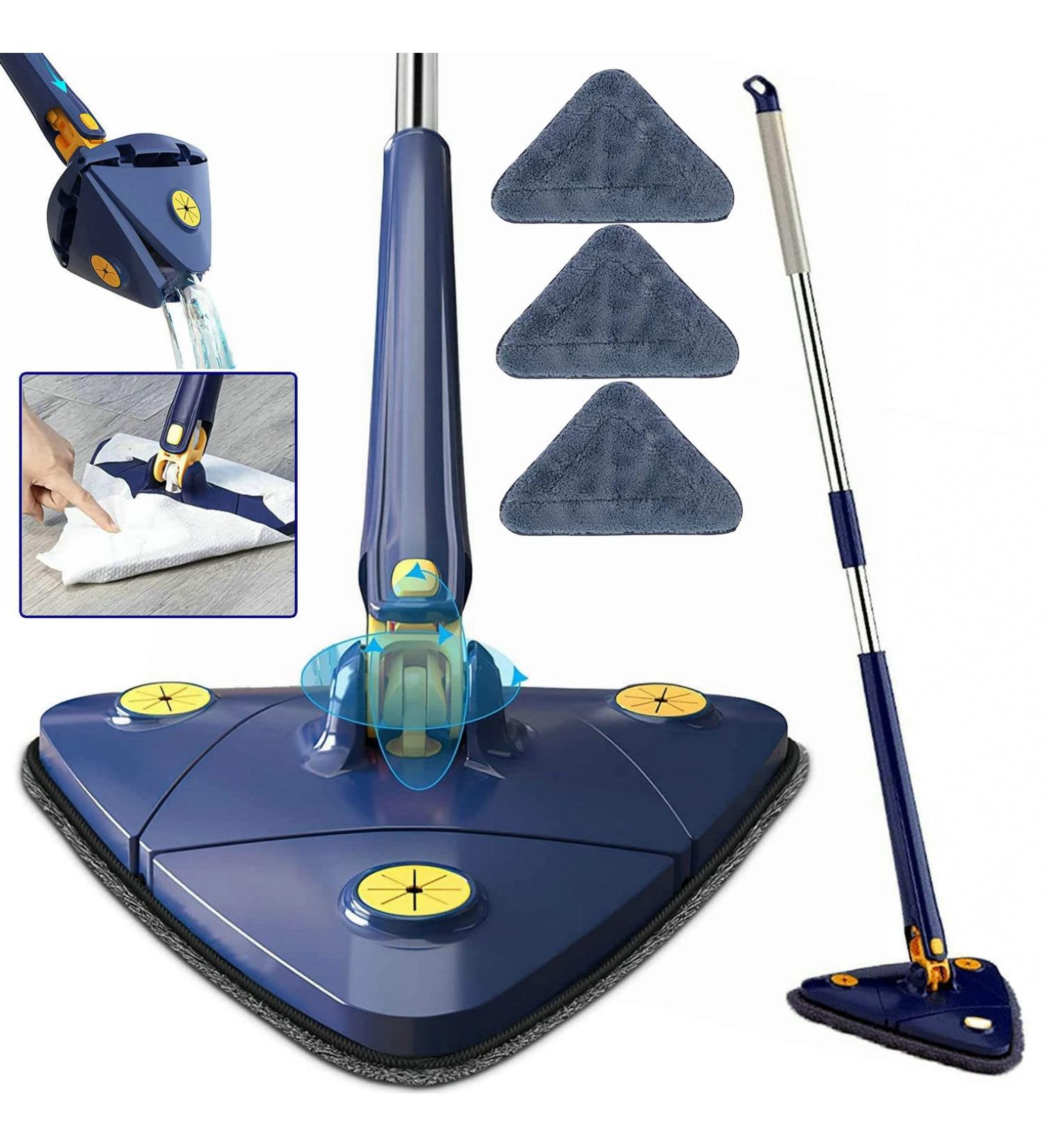 360 Rotatable Triangle Mop with Long Handle - Microfiber Wet/Dry, Quick Dry, Adjustable & Extendable - Blue, 3 Replacement Pads - Buy Online on GoSupps.com