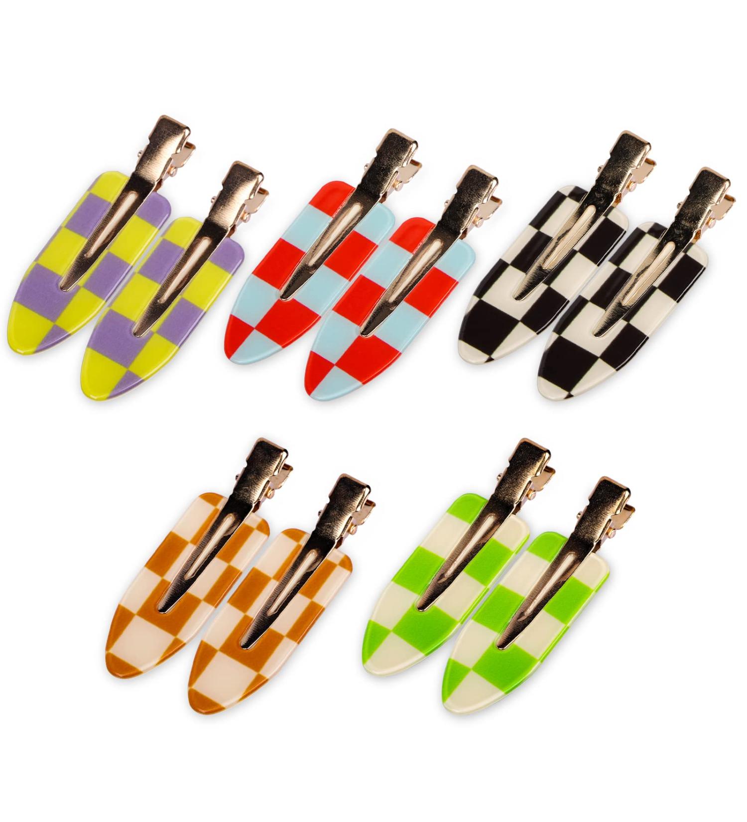 Magicsky 10PCS No Bend Hair Clips - Acrylic Resin Flat Styling Clip for Women - Checkerboard Checker White Black - Buy Online on GoSupps.com