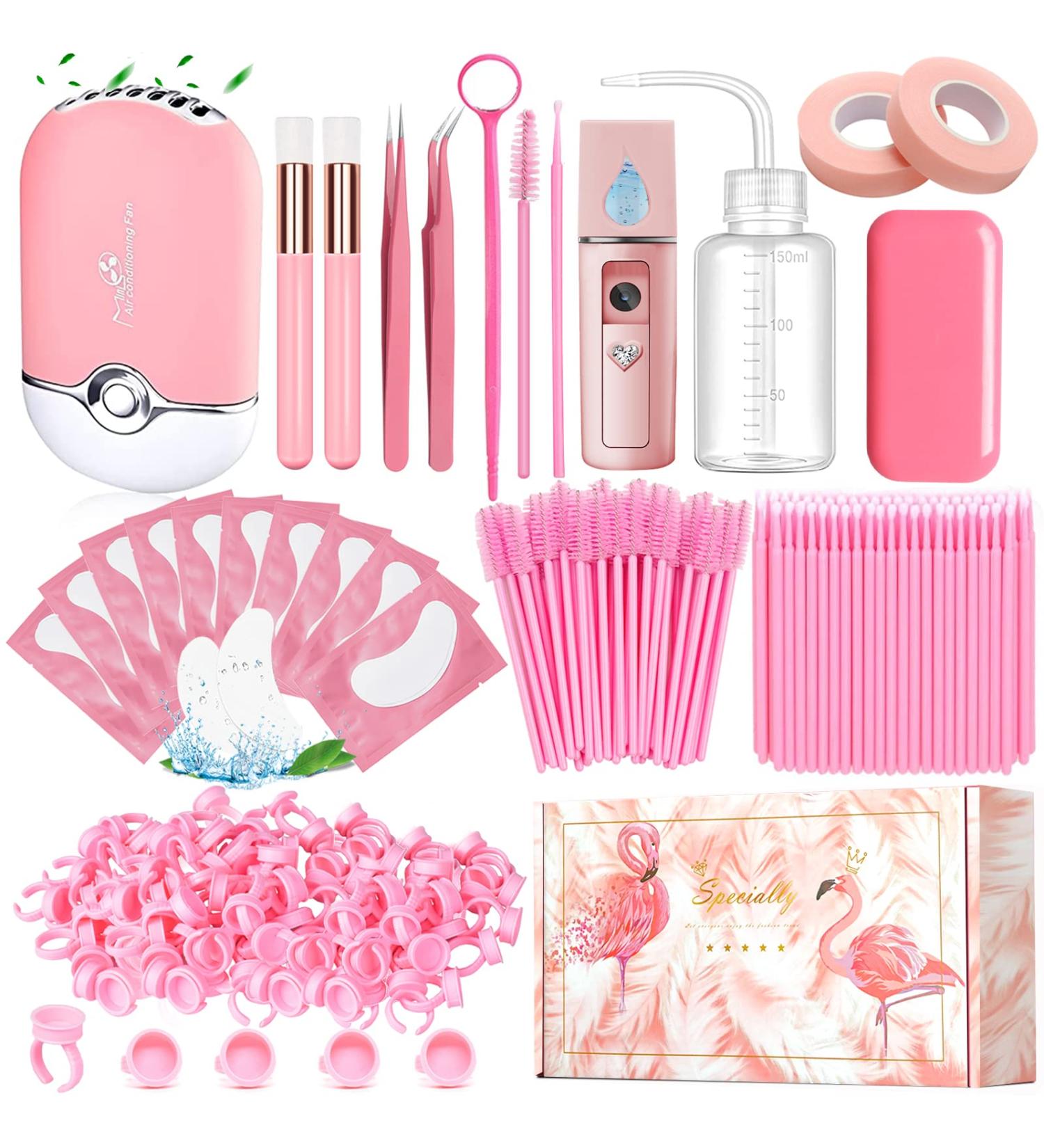 Complete Eyelash Extension Supplies Kit | USB Air Conditioning Blower, Facial Mister, Tweezers, Mirror, Mascara Brush, Lash Shampoo Brush, Glue Rings, Under Eye Gel Pads, and More | Professional Tools for Lash Artists - Buy Online on GoSupps.com