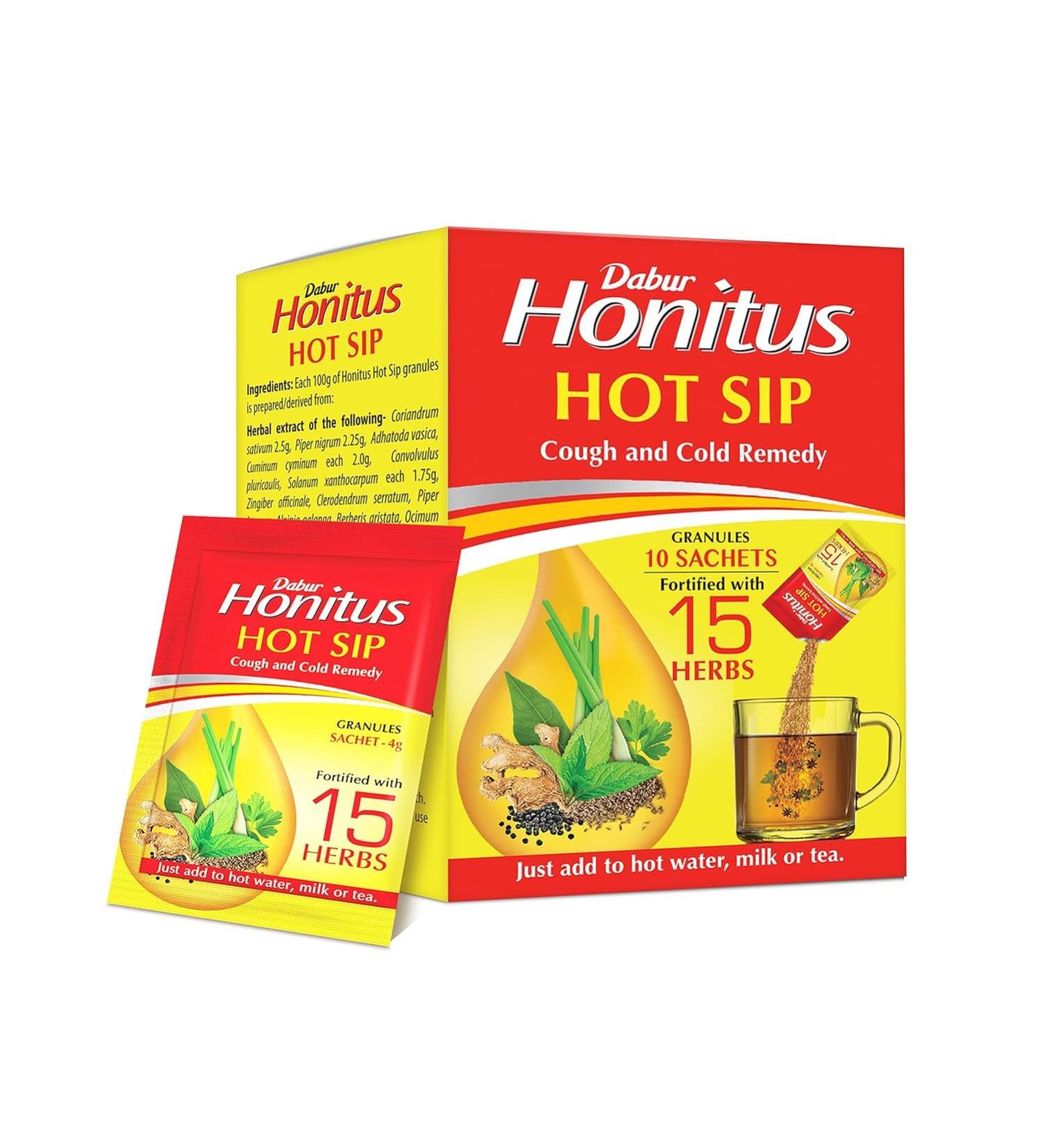 Honitus Hot Sip: 100% Ayurvedic Kadha | Provides Instant Relief from Cough and Cold (4gm*Pack of 30 Sachets) Pack 450 Sachets - Buy Online on GoSupps.com
