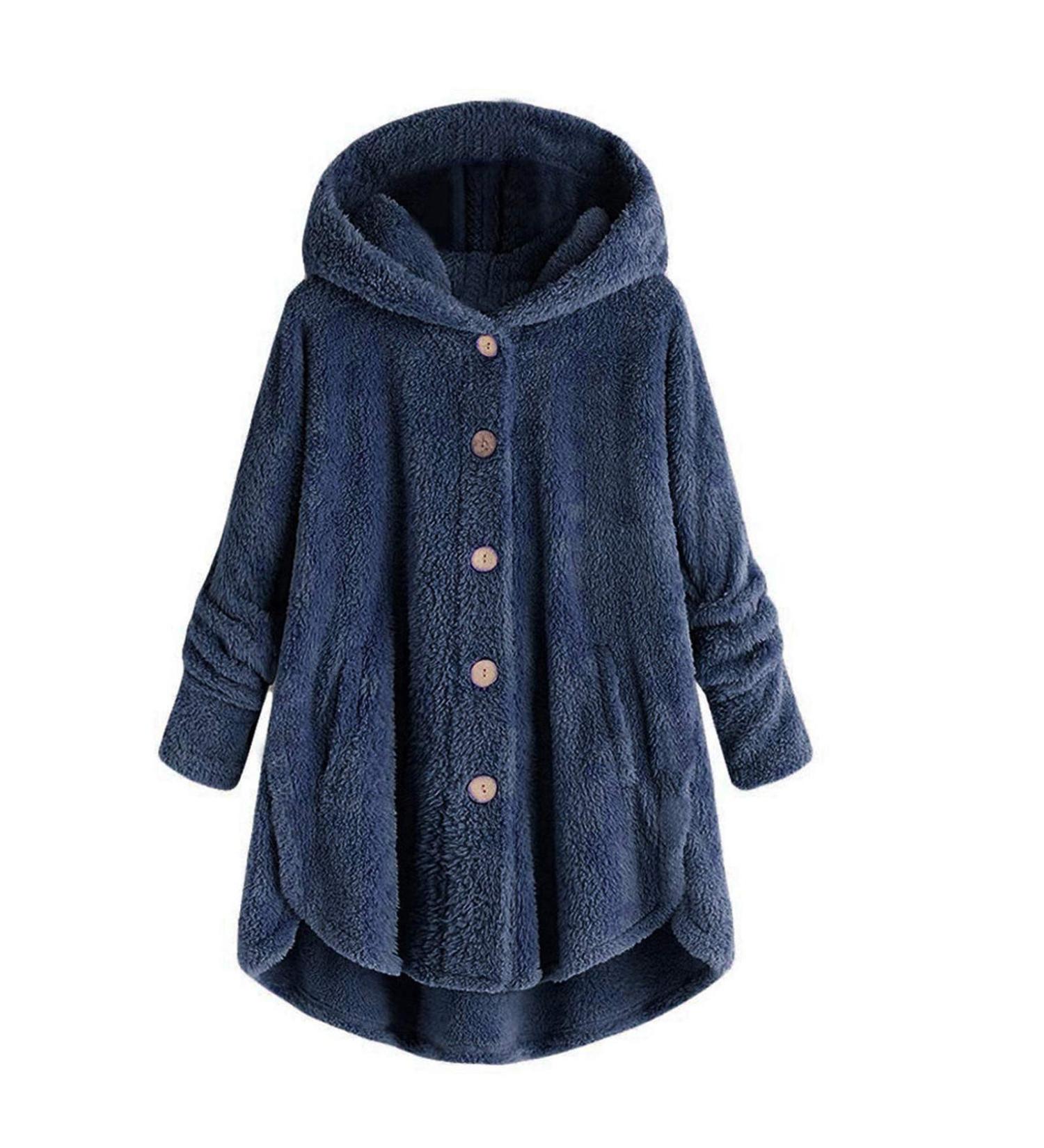 Hanxiulin Oversized Plush Jacket for Women | Warm Winter Coat & Fleece Outerwear | Long-Sleeved Transition Jacket | 4XL Marine - Buy Online on GoSupps.com