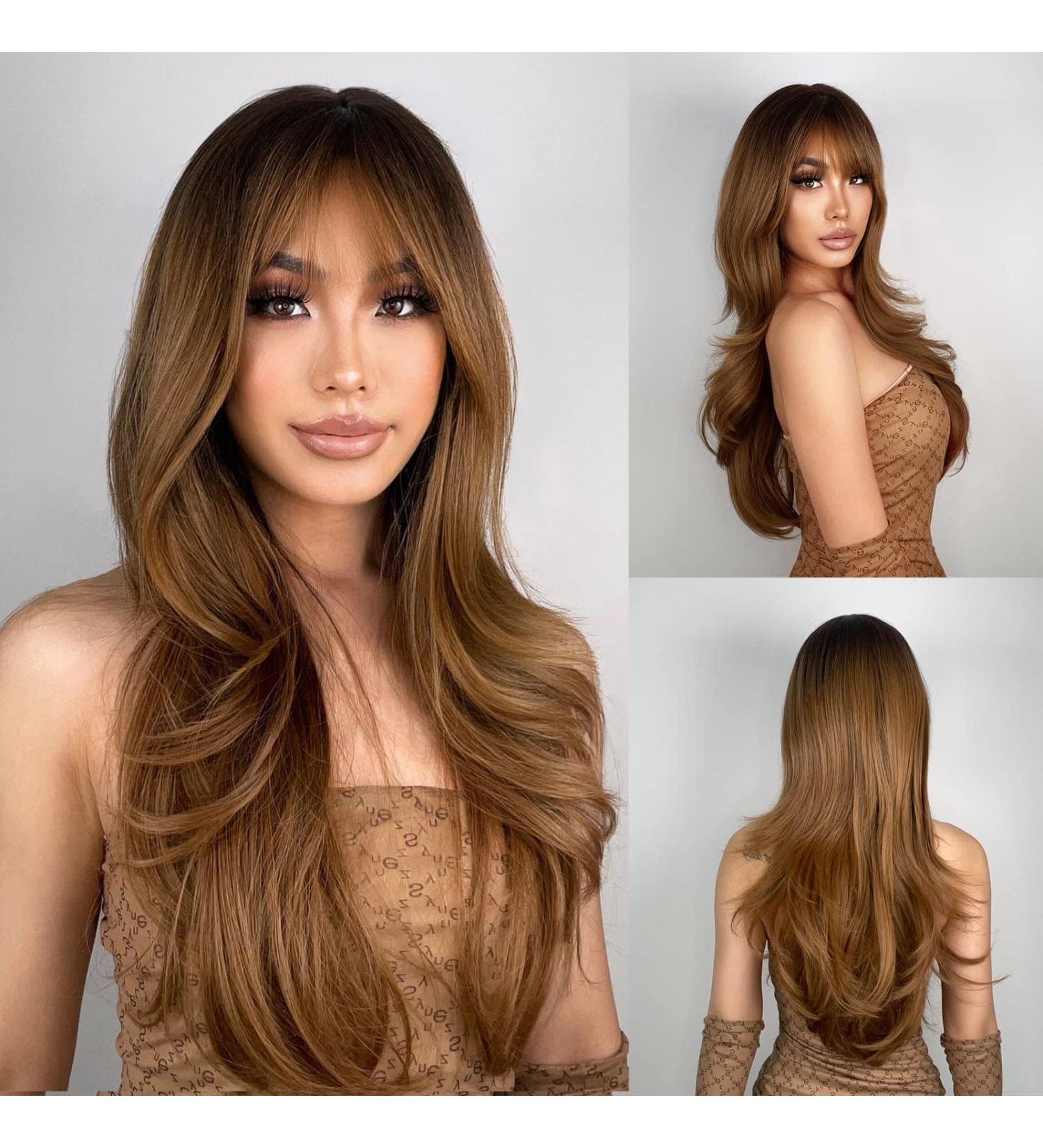 Nayasa Light Brown Wig for Women with Bangs | 24 Ombre Brown Synthetic Wig for Daily & Party Use - Buy Online on GoSupps.com
