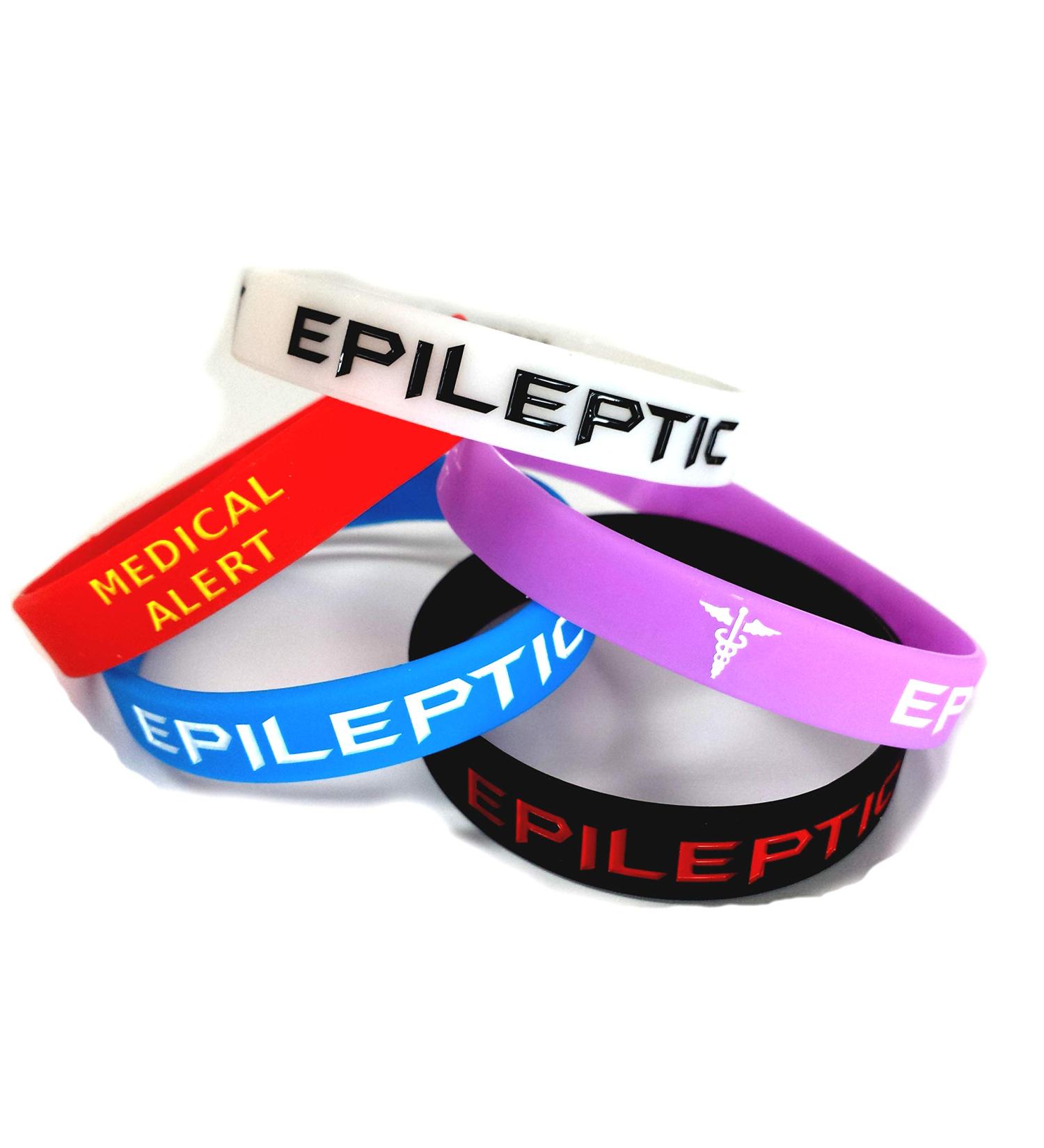 5X Epileptic Epilepsy Wristband Medical Awareness Alert Bracelet Glow in The Dark Red Black Purple Blue Seizure