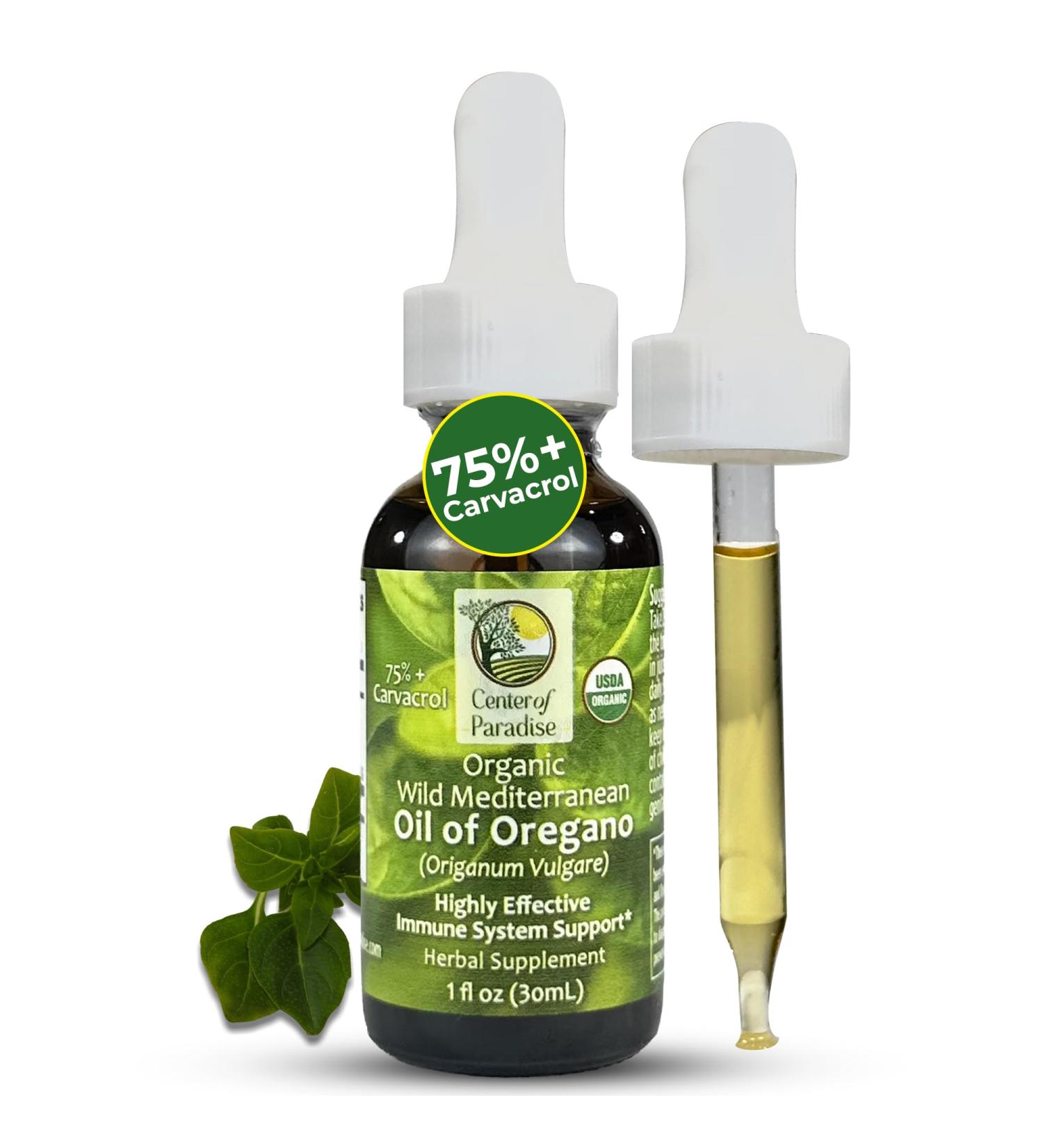 Center of Paradise Wild Mediterranean Oil of Oregano with 75%+ Carvacrol (1 fl oz) Certified Oregano Oil Organic Drops in Extra Virgin Olive Oil for Immune* & Respiratory* Support Approx 450 Servings - Buy Online on GoSupps.com