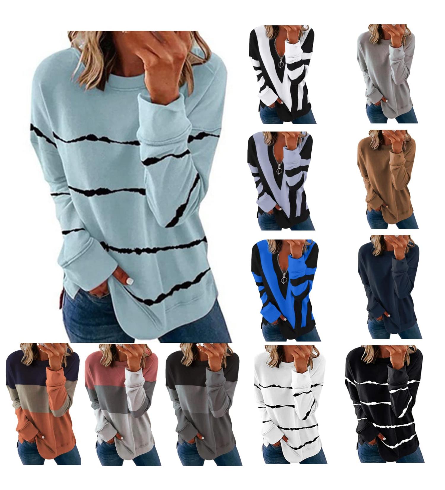 LUGOGNE Women's Long Sleeve Zipper V-Neck Sweatshirt - XX-Large, Blue - Casual Fall Tunic - Buy Online on GoSupps.com