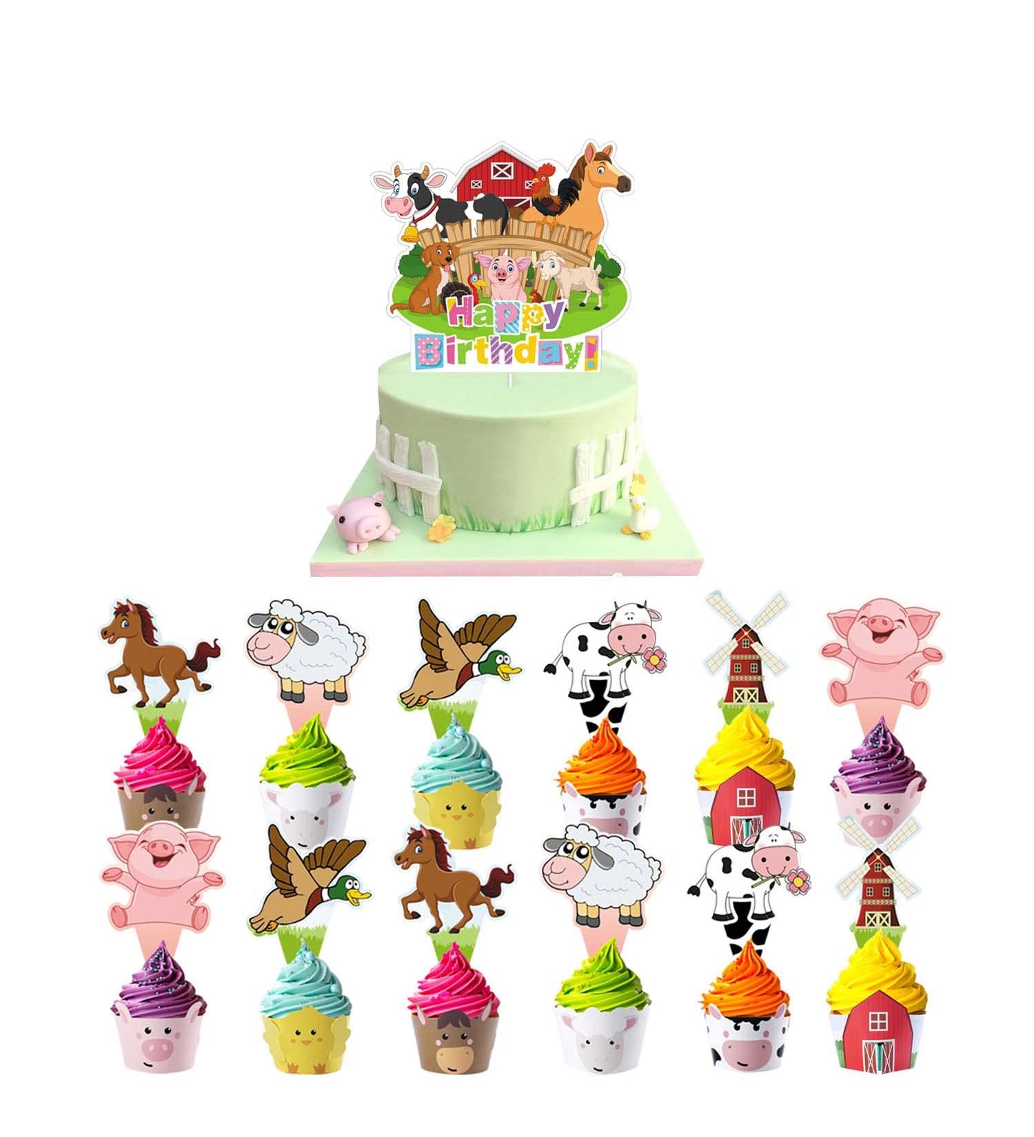 25 PCS Farm Animal Cow Themed Party Supplies For Birthday Party Cake Decorations Include 1 Big Cake Topper 24 Small Cupcake Toppers - Buy Online on GoSupps.com