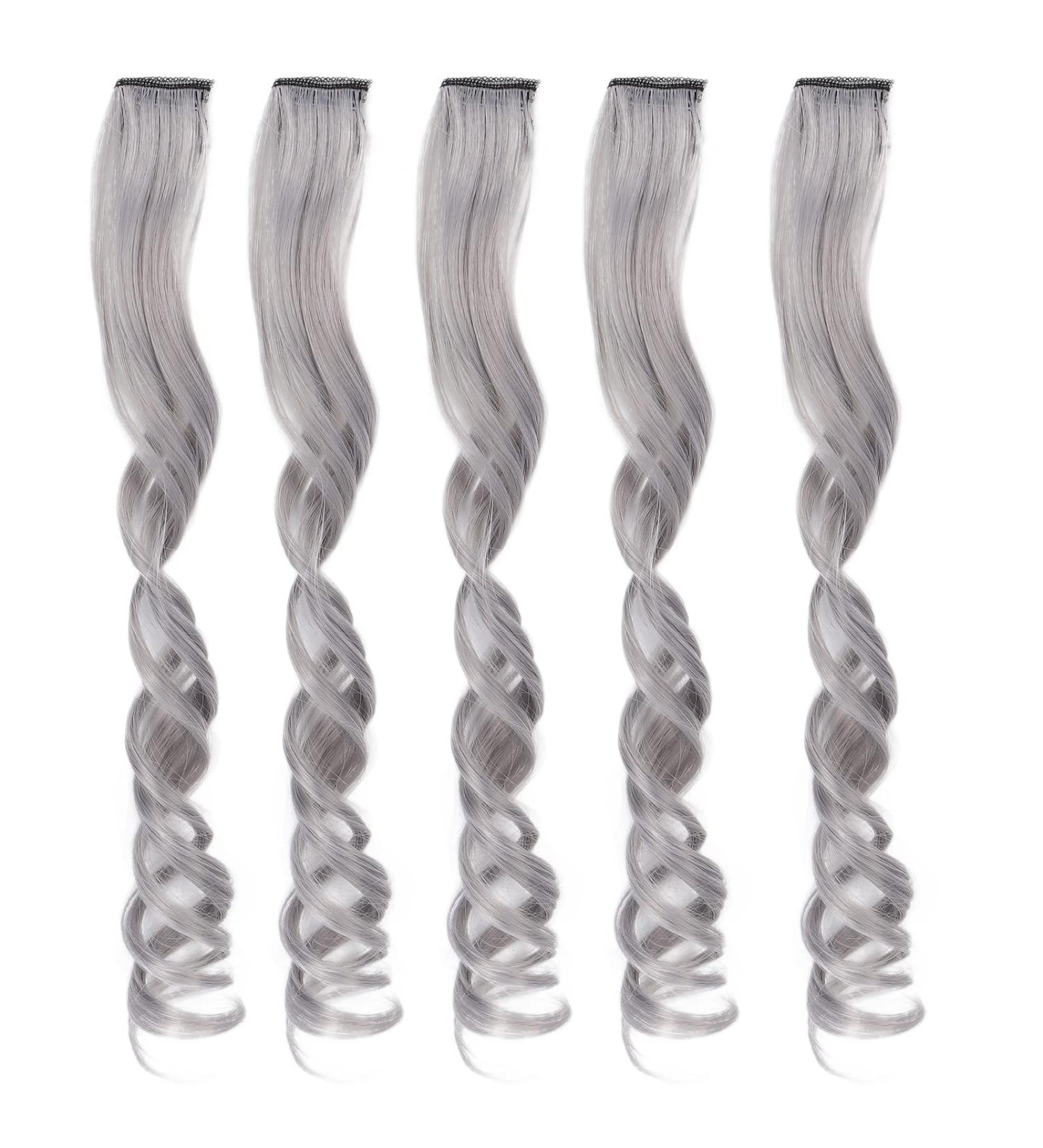 Colorful Curly Clip-In Hair Extensions | 5-Piece Party Highlights for Kids & Women - White Tea Gray - Buy Online on GoSupps.com