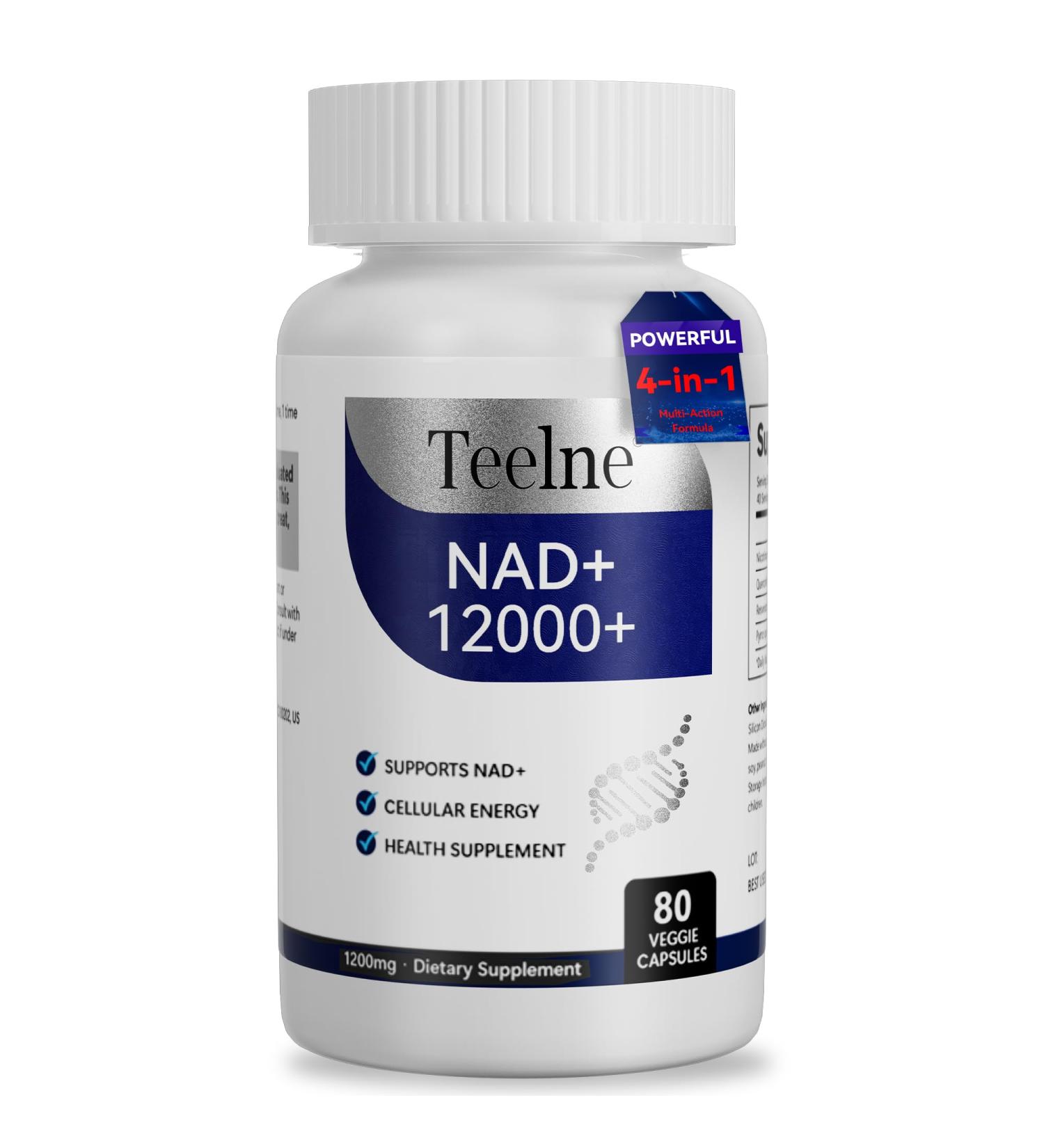 Teelne NAD Supplement 1200mg with Resveratrol & Quercetin & PQQ, High Purity NAD+ Supplement for Women & Man, Support Cellular Health & Healthy Aging - 80 Capsules - Buy Online on GoSupps.com