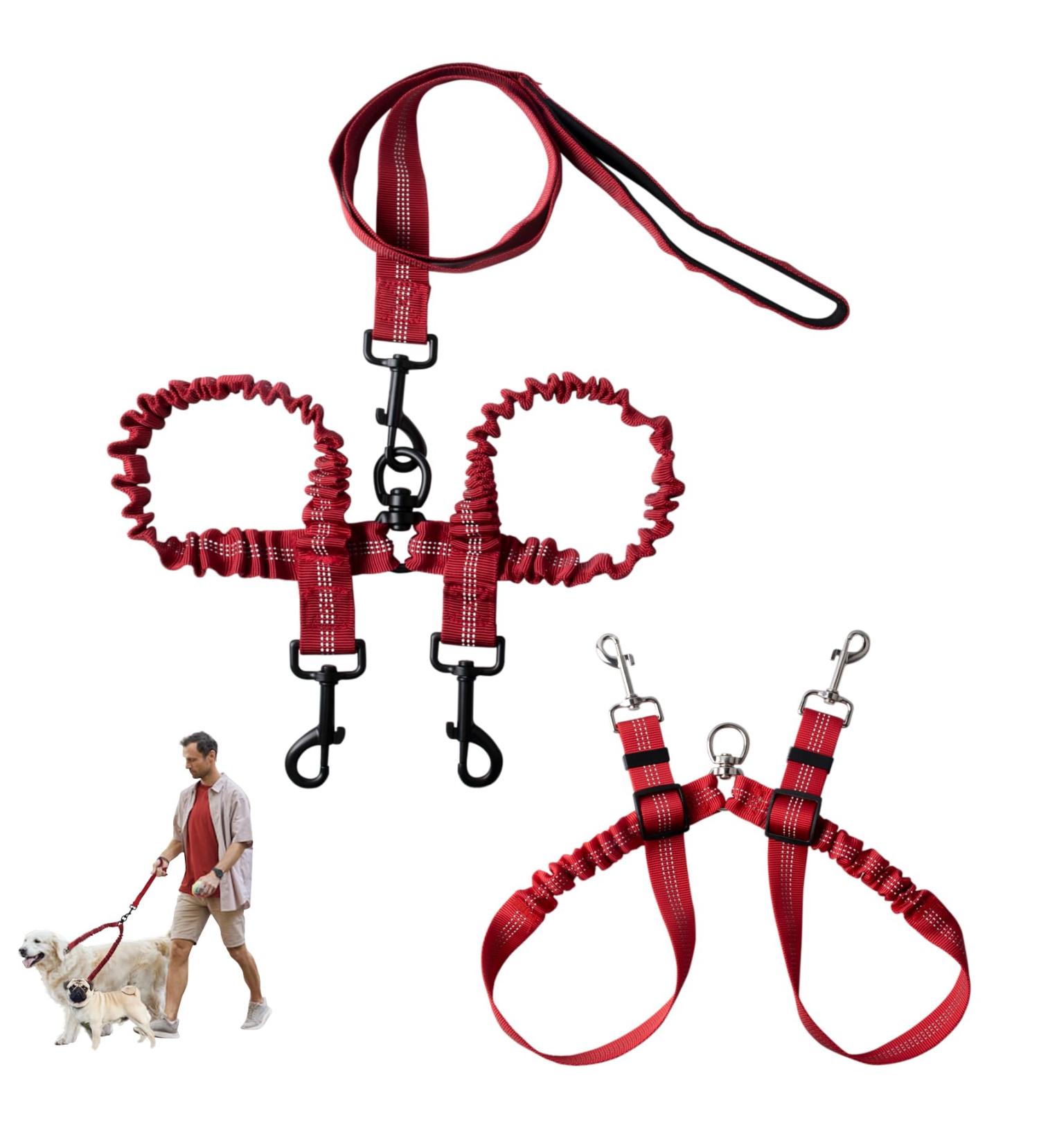 Tycoonest 2 PCS Double Dog Leash for Walking 2 Dogs Adjustable Double Dog Lead Coupler No Tangle 360 Swivel Rotation Dual Strong Lead for Puppy Small Medium Large dog Red - Buy Online on GoSupps.com