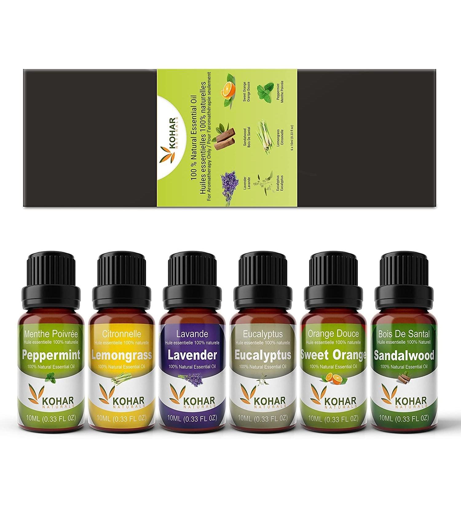 100% Pure Therapeutic Grade Essential Oils Gift Set - 6 x10 mL for Aromatherapy & Massage - Lavender Eucalyptus Sandalwood Sweet Orange Lemon Grass Peppermint - Buy Online on GoSupps.com