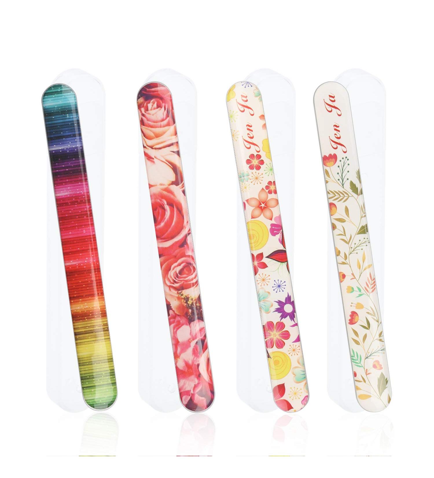4 Pack Crystal Glass Nail Files with Case - Senignol Flowers Nano Glass Nail Shine Buffers - Professional Manicure & Nail Care Tool for Salon and Home Use - Buy Online on GoSupps.com