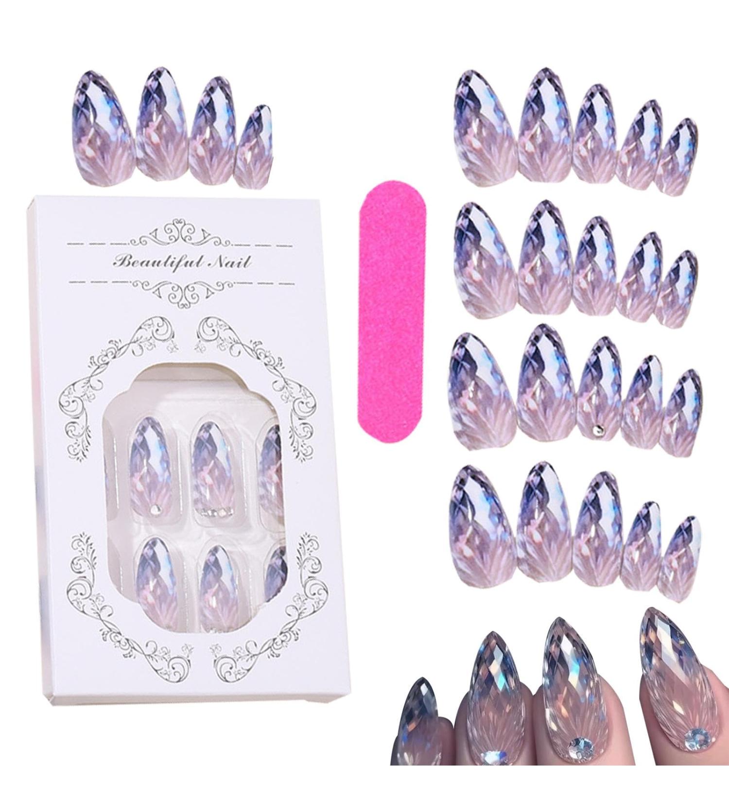 Fellflying Medium Press on Nails Medium Stick on Nails Acrylic Fake Nails Rhombus Crystal Full Fake Nail Kit in 12 Sizes for Manicure Enthusiasts Women Girls - Buy Online on GoSupps.com