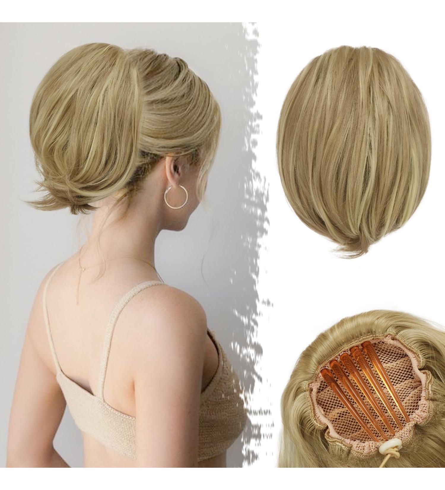 BARSDAR HAARDUTT Extension - Ash Blonde Highlights Synthetic Hair Chignon with Clip for Women - 20cm Urban Style - Buy Online on GoSupps.com