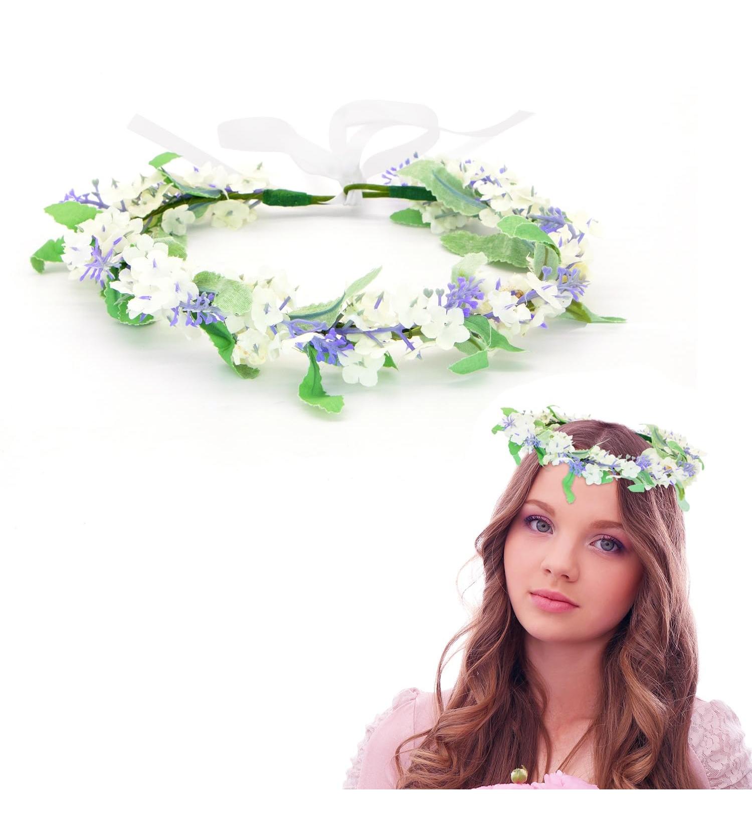 Flower Crown for Women Girl Floral Wreath Headband Artificial Garland Headpiece Wedding Crown Bohemian Headpiece with Ribbon for Wedding Decorations Festival Party Vacation Photography Props A4XYCHH - Buy Online on GoSupps.com