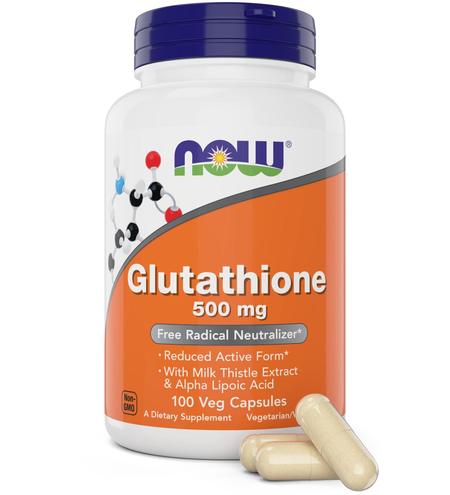 Now Glutathione 500 mg 100 Vegan Capsules - Reduced Form GSH Supplement - Enhanced with Milk Thistle Extract and Alpha Lipoic Acid - Buy Online on GoSupps.com