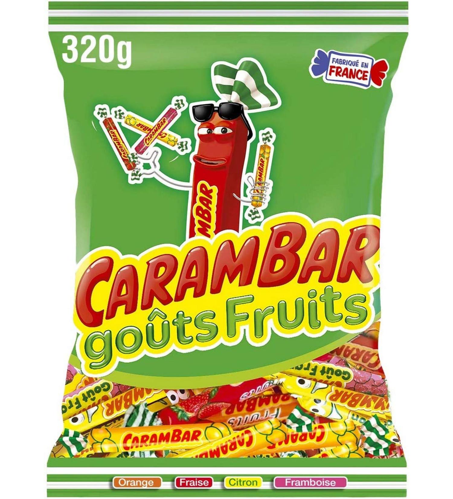 Carambar Fruit Candies Orange Strawberry Lemon and Raspberry Flavors 320g
