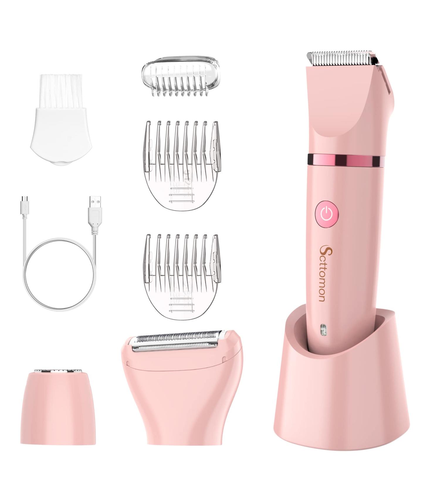 Scottomon Electric Bikini Trimmer Set for Women | Waterproof Cordless 3-in-1 Body Hair Shaver & Groomer - Ideal for Face & Body | Pink - Buy Online on GoSupps.com