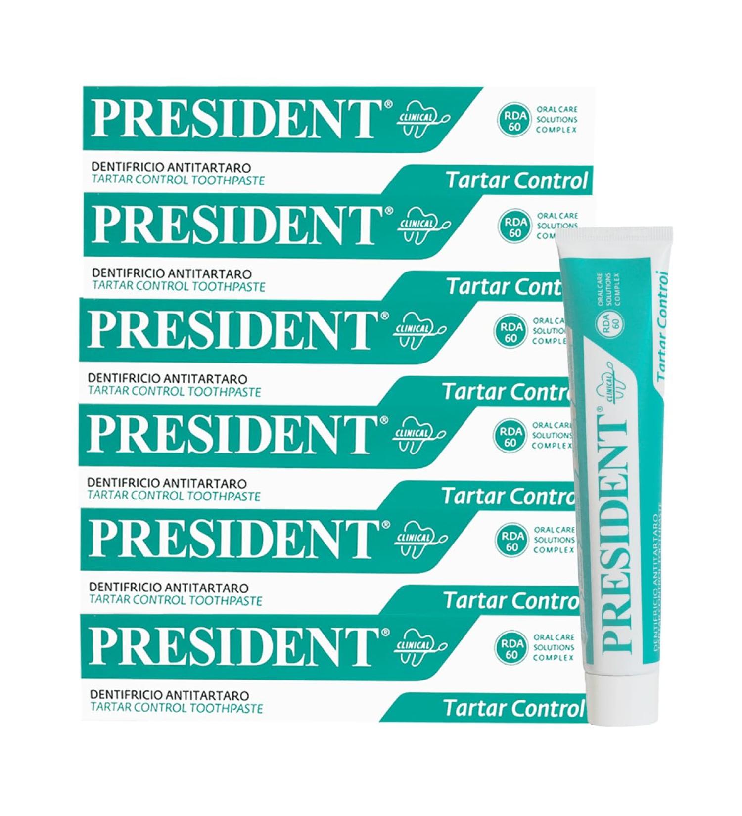 President Set with 6 tartar removers against tartar against plaque and caries fresh breath. RDA 60. 6 x 75 ml