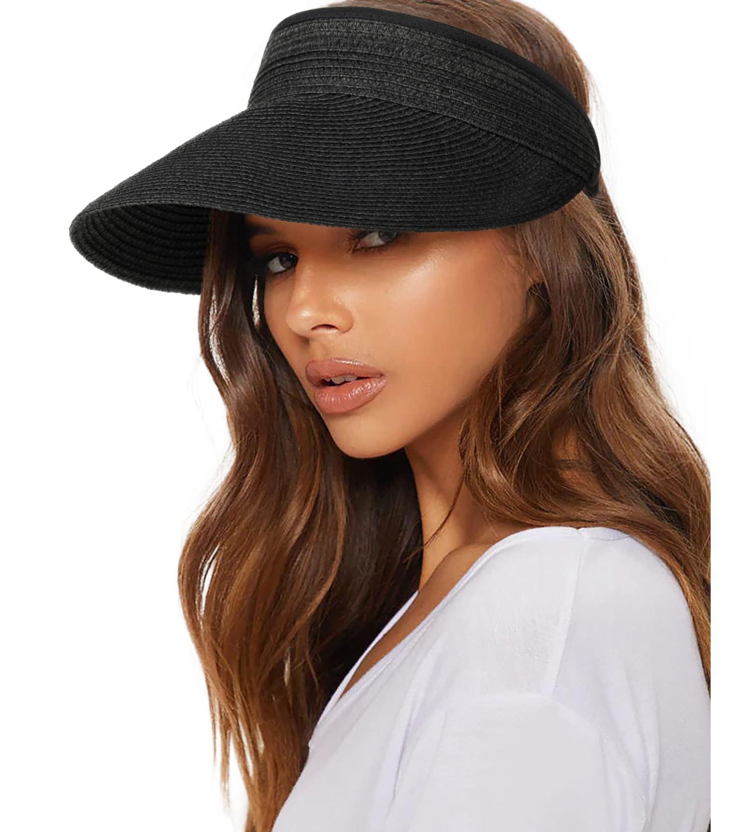 FURTALK Women's Packable Straw Sun Visor Hat UPF 50+ for Beach Travel - Black, One Size - Buy Online on GoSupps.com
